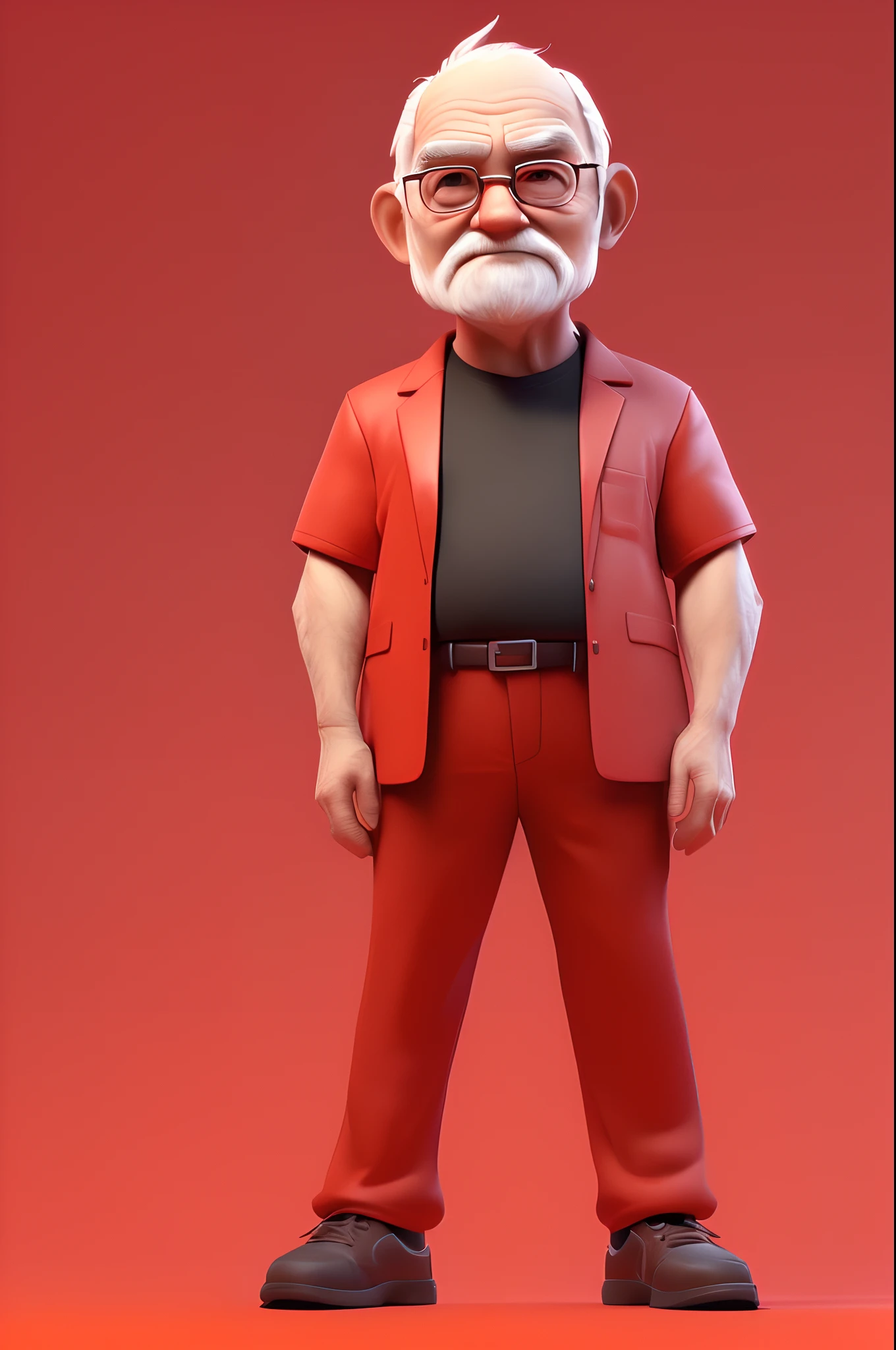 3dcharacter,old man,(full body:1.2),simple background, masterpiece,best quality,(red gradient background:1.1) ADDBASE 
 ADDCOL 
 ADDROW 
 brown hair ADDROW 
 (red shirt:1.1)  ADDROW 
 (black trousers:1.1),sports shoes  ADDROW 
 ADDCOL