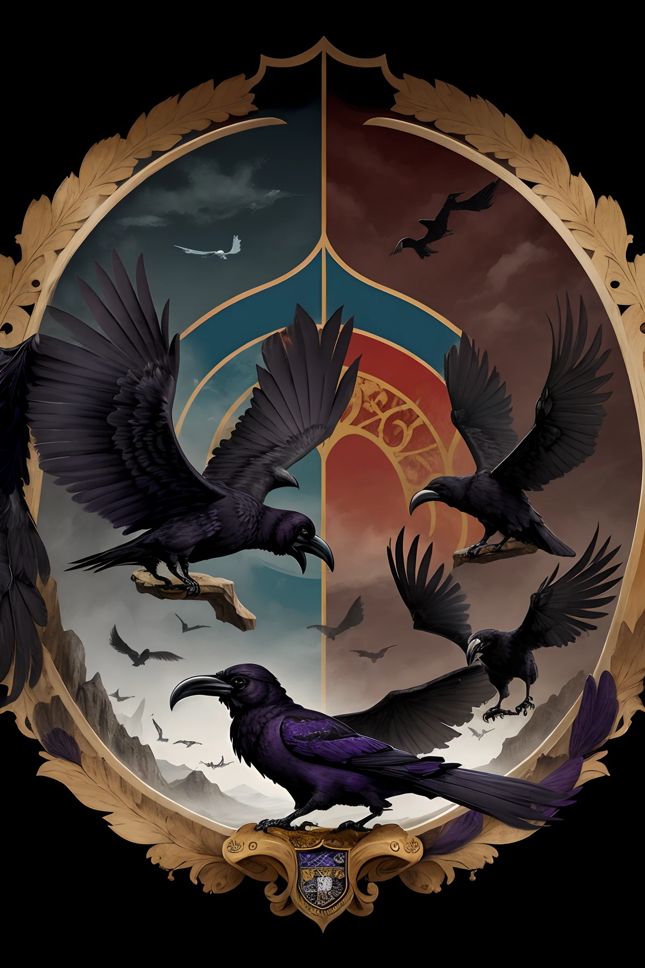 A noble crest, with two ravens