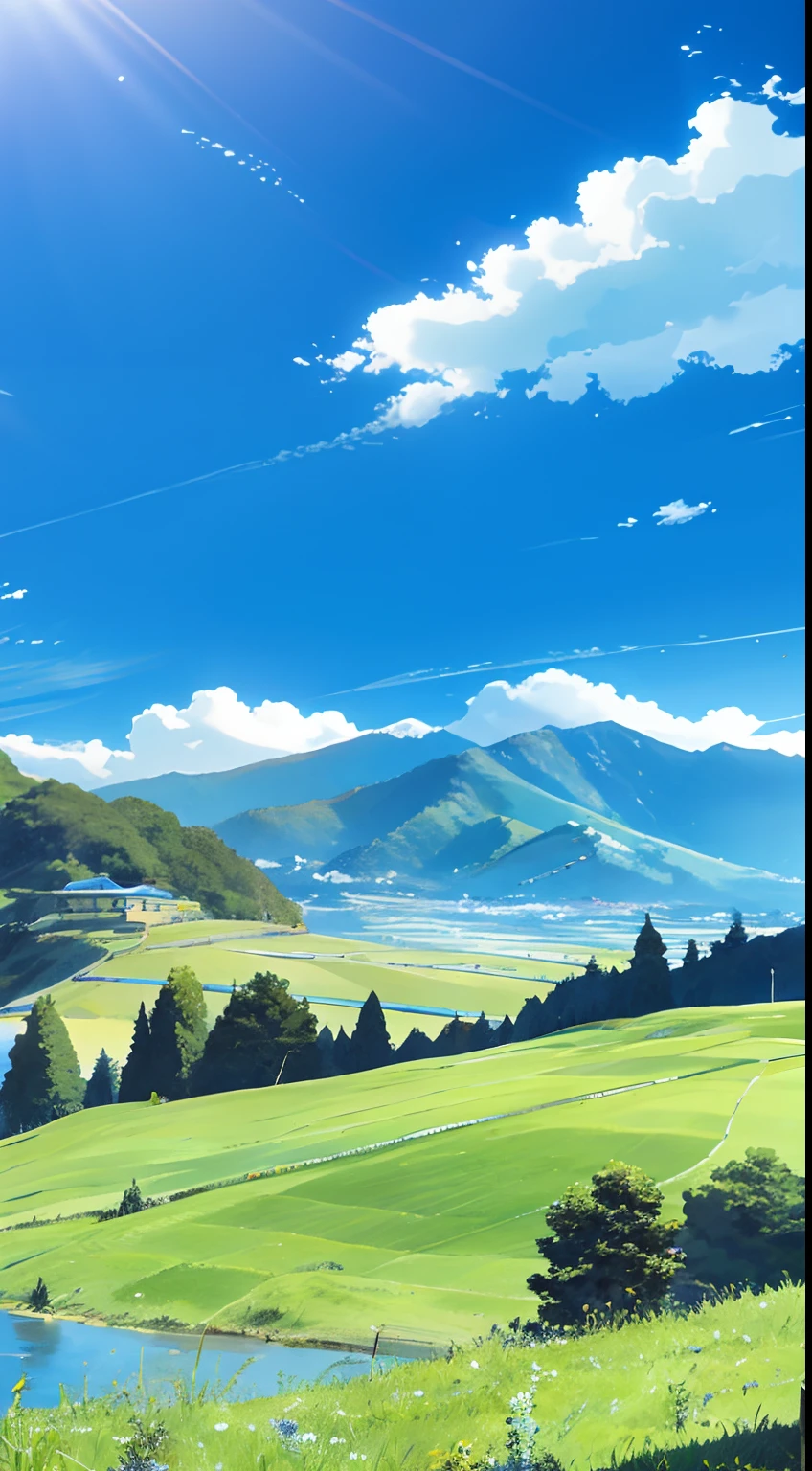 Skysky,moutains,grassy fields,blue-sky,baiyun