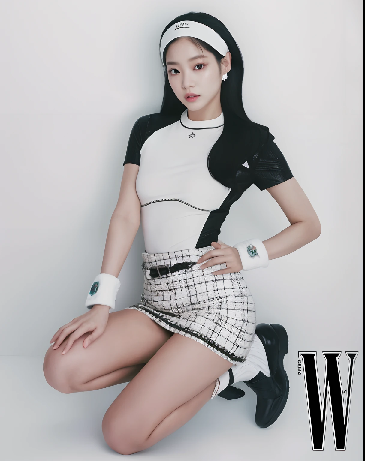 Imagen de una mujer con un traje blanco y negro, Blackpink Jennie, Parque Ji-min, foto de la revista, inspirado en Wang E, Wenfei Ye, Wei Wang, Lee Ji-eun, Lee Ji - Eun, Seseon Yoon, Parque Roseanne de Blackpink, por Wang E, Revista Twen, Estudio con ingenio, Taejune Kim