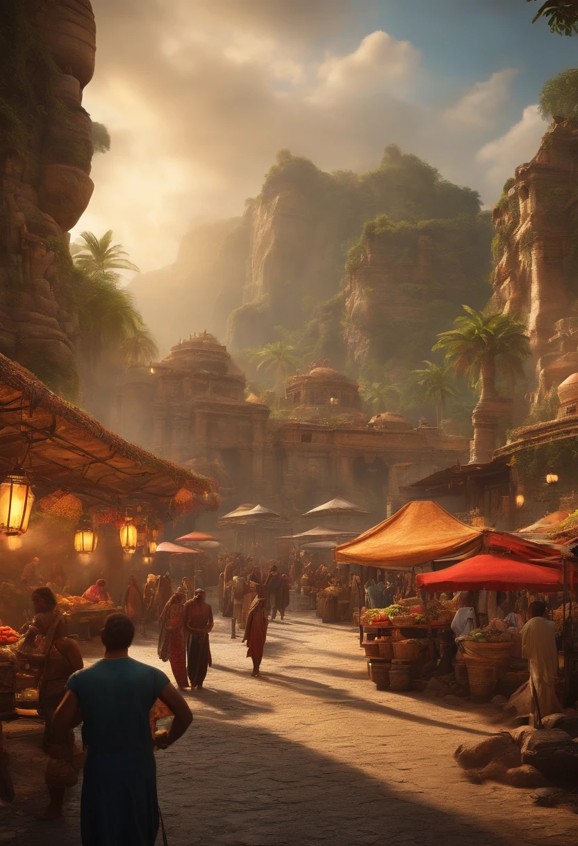 (Ultra photo realsisim, Intricate, epic cinematic scenery), (Mind Destroyers search for the legendary Lost City, full bodyesbian) (In the bustling port), (Intricate, A lot of small details, Amazing lighting, stunning environment), (Colorful, Ultra photo realsisim, High quality, Highly detailed, Sharp focus, 8K UHD, ultra-realistic realism), crowd of people at the market