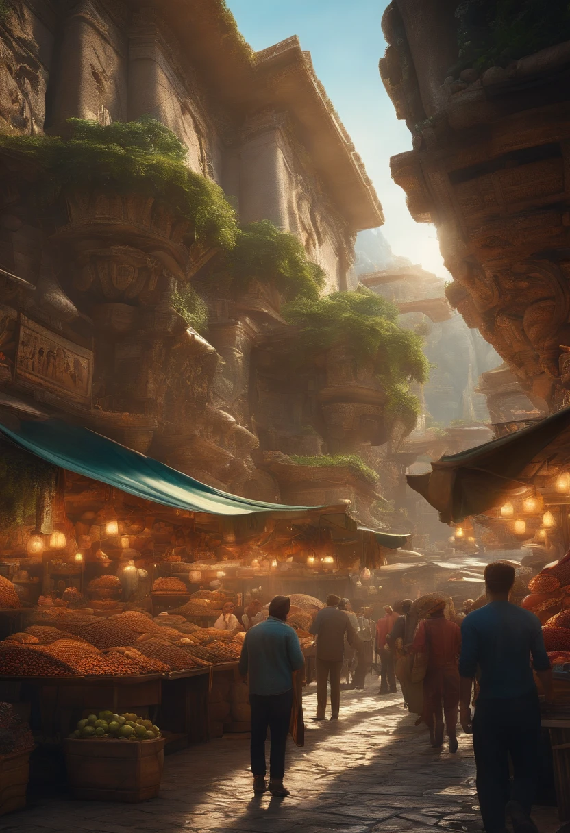 (Ultra photo realsisim, Intricate, epic cinematic scenery), (Mind Destroyers search for the legendary Lost City, full bodyesbian) (In the bustling port), (Intricate, A lot of small details, Amazing lighting, stunning environment), (Colorful, Ultra photo realsisim, High quality, Highly detailed, Sharp focus, 8K  UHD, ultra-realistic realism), crowd of people at the market