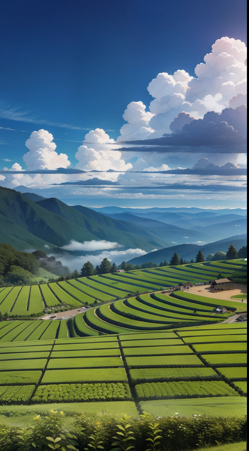 tea plantation，Beautiful，surrounded by cloud，high qulity