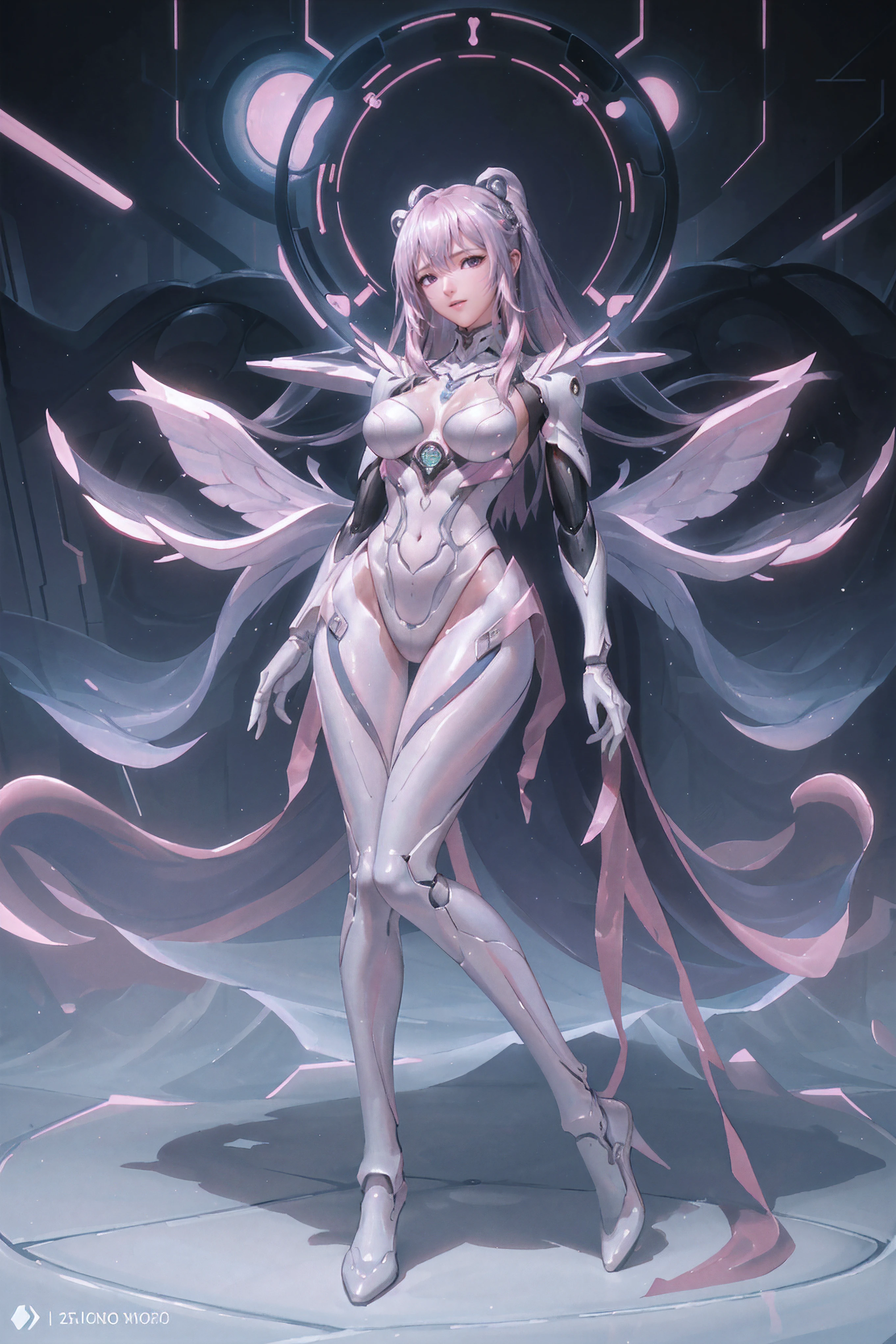 (full body shot:1.4),(Wide angle shot) (longshot: 1.3), (Intricate details:1.4), (masutepiece) , ((anime robots, Beautiful white skin doll, Angel, 1girll, Magic)), (Perfect aesthetic eye:1.3) , (Detailed eyes) , (Halo) , (Eldon Ring:1.4), blazing, twin-tail hair, multicolored hair, (Anatomically correct body:1.4) , angry, (Perfect face), Sarnio Anchoragun Majestic Guardian Night | Ultra-fine robot armor | Cinematic lighting | Complex filigree metal design | 16 K | unreal enginee 5 | rendering by octane , (Anatomically correct :1.4), (ultra-detailliert, Fantasy background, blush, Solo, battle posture), (magic circles:1.3), Lightning Effects, (Ray tracing), Show your abilities.i., (Glowing eyes) , (Particle Glow) , 16K Race Wallpapers, robot woman, Focus Trend, Authors:Nimox S, hyper HD(Raw photo:1.2),Pink Latex Jumpsuit,Hollow-On,Holt Color, latex shiny,tight fitted,sweat leggs,White liquid, Pink body, wearing atsuko kudo latex outfit, wearing tight suit, smooth pink skin, Catsuit, Wearing latex, shiny plastic, shiny metallic glossy skin, Pink glow color, Latex costumes, chrome bodysuit, cyberpunk glossy latex suit, shiny, futuristic glossy latex suit Spread your legs apart M-shaped legs Angry look sullenness Irritated,White liquid all over the body,