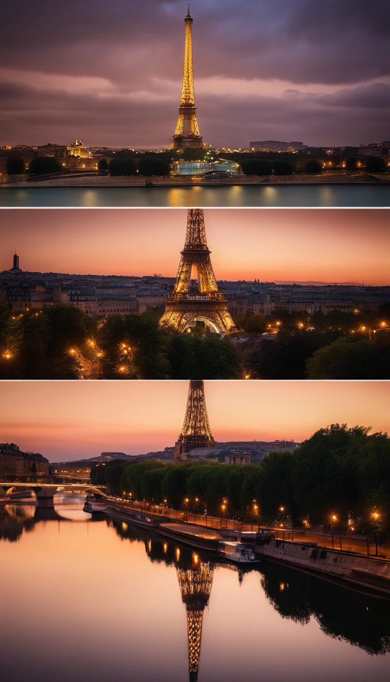 (best quality,4k,8k,Alto,master part:1.2),ultra-detalhado,Realistic,vista noturna,Torre Eiffel,Paris,iluminado,tourist attraction,water reflection,arquitetura,belas luzes,Romantic Atmosphere,cidade do amor,Iconic landmark,belas artes,fotografia,Monumento famoso,Cityscape,dramatic sky,cores vibrantes,ruas de paris,scenic view,Night scenery,Destino Europeu,fotografia de viagem,luzes brilhantes,aventura noturna,Memorable experience,paisagem encantada,site mundialmente famoso,charme noturno,beleza urbana,Romance noturno,iluminado,Design elegante,brilhante,artistic depiction,noite animada,Obra-prima moderna,romantic getaway,dreamlike environment,Magical Panorama,Noite Serena da Cidade,Torre de Luzes quero a imagem clareada
