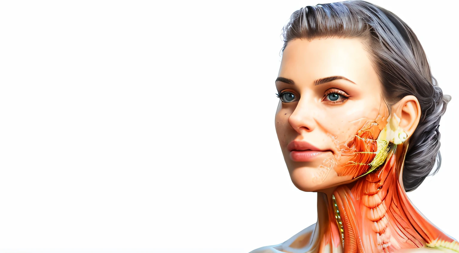 A woman with big muscles and a big head, Rosto realista e anatomia, Rostos realistas e anatomia, rosto e corpo extremamente detalhados, Rosto humano detalhado, corpo e rosto detalhados, realistic face and body hybrid, Cybernetic Machine Female Face, Face e anatomia perfeitas, realistic body features and face, Rosto e corpo detalhados, face is highly detailed, rosto humano realista