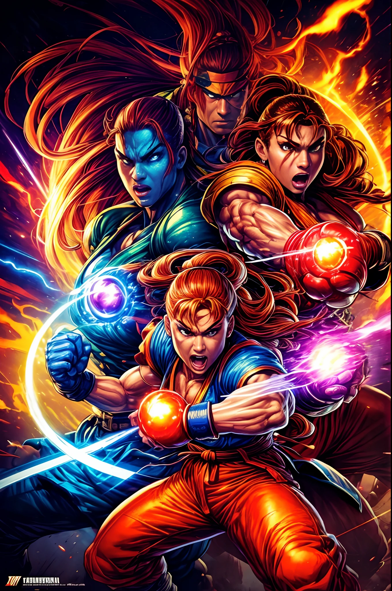 (best quality,highres,masterpiece:1.2),ultra-detailed,realistic,portrait,street fighter legend,classic arcade game,fighter characters,neon lights,dynamic action,fireball effects,vivid colors,expressive facial features,energetic poses,compelling backgrounds,retro gaming nostalgia,fast-paced combat,sweat and intensity,iconic fighters,top-tier graphics,cinematic camera angles,authentic feel,1990s gaming culture,highly detailed backgrounds,elegant character designs,adrenaline-pumping battles,unique special moves,stunning visual effects,competition and rivalry,exciting tournaments,spectacular finishing moves,immersive audio.