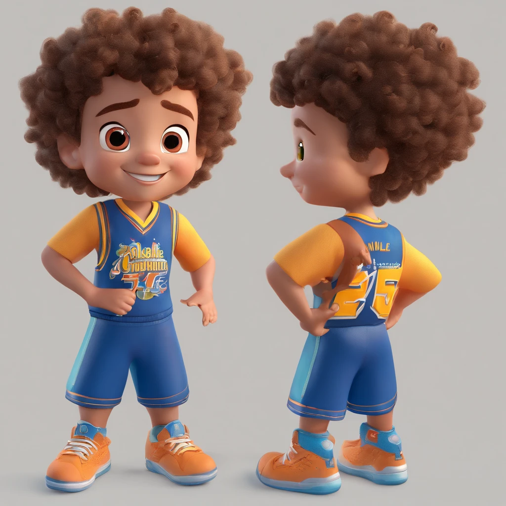 little boy, curly hair, cute smile, brown eyes,
basketball outfit, disney pixar 3d cartoon