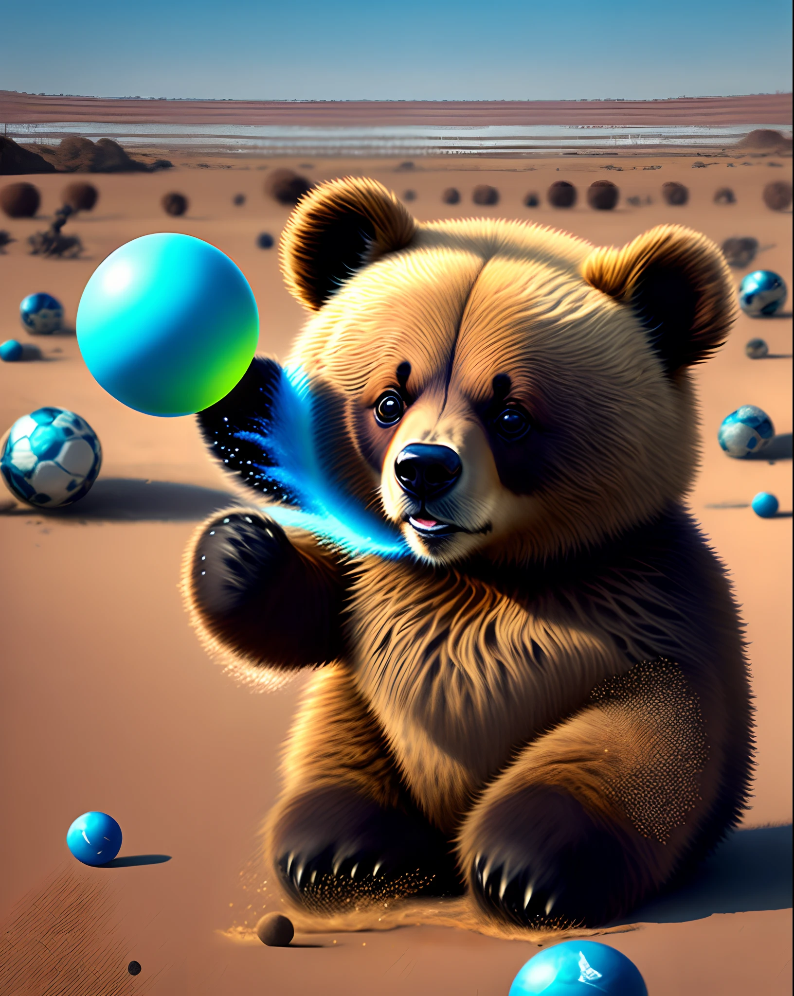 Bear hitting small blue ball