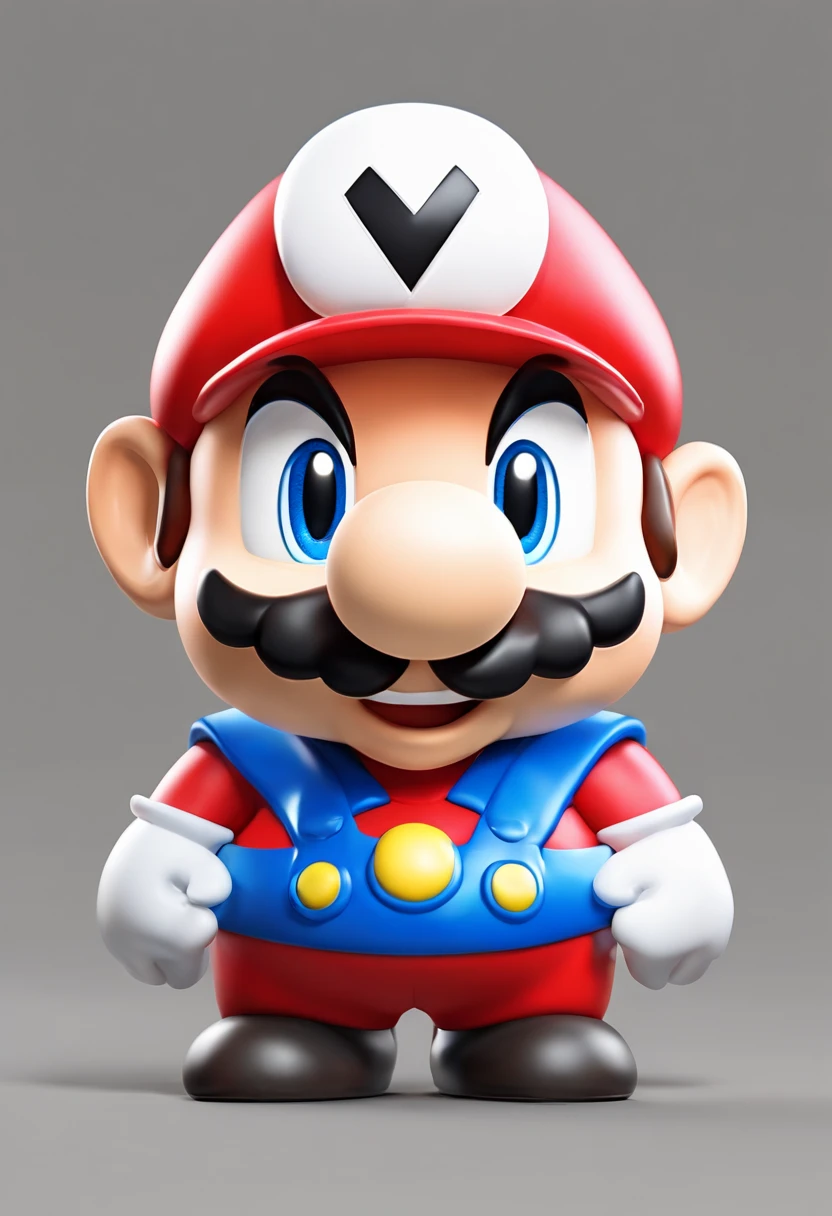 (Mario), character design, Nintendo Super Mario, (blue eyes, red hat, red suit, blue suspenders, white gloves, )super cute blind box style, chibi, full body, exaggerated expressions and actions, clean background, bright iridescent highlights, studio lighting, atmospheric lighting, with exquisite texture, high detail, high resolution, c4d, 3D, Blender, 8k, best quality, ultra high definition black and white creepy face , demon face, horror.