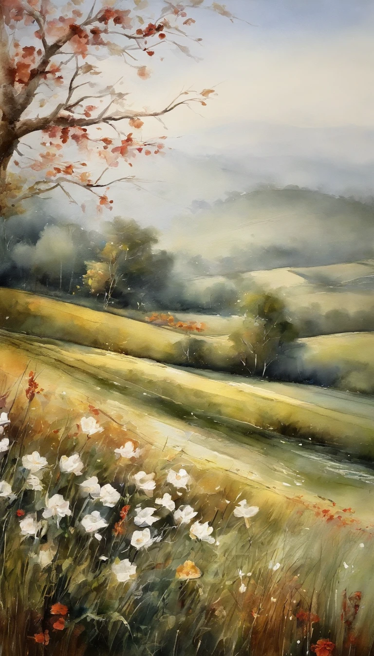 Field with beautiful flowers（Close-up cleavage），ponder，Zazen，meditating（Chinese landscape painting），（Ink painting and watercolor），（8k wallpaper），（Light & Shadow Effect），rendering by octane，White Balance Design，Highly detailed image representation，Wide Angle，depth of fields，tmasterpiece，realist，Beautifully depicted，A detailed，acurate，The works of the masters，tmasterpiece