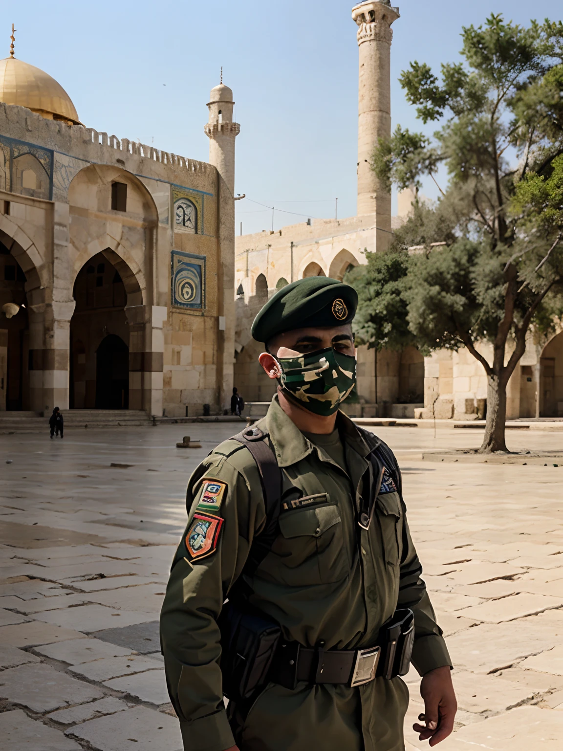 Palestine army, Soldier, name Sagor, background Al Aqsa mosque
