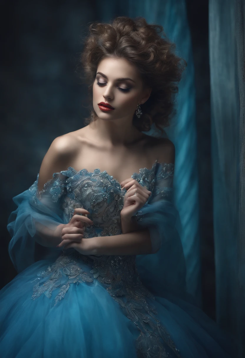(1girl),lo gothic,Caudas duplas,cabelos brancos, renda organza,Roupas lindas e exigentes,lo gothic, voador, azul, (colorido), bold dashes, misturas de gradiente, motion blur, texturas cintilantes, dynamic compositing, atmosphric perspective, impressionista, , (master part), (best quality), Amazing, (belos olhos detalhados), (detalhe fino), profundidade de campo, CG extremamente detalhado, Original, papel de parede extremamente detalhado, (vivid colors), Cinematic lighting, (colorido), corar,