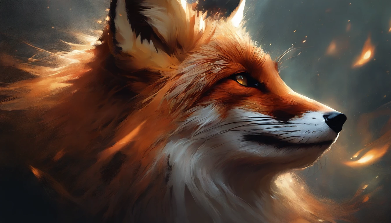 professional portrait of a firey fox, abstract beauty, approaching perfection, delicate face, dynamic, moonlight, highly detailed, digital painting, artstation, concept art, smooth focus, sharp, illustration, art by Carne Griffiths and by Wadim Kashin