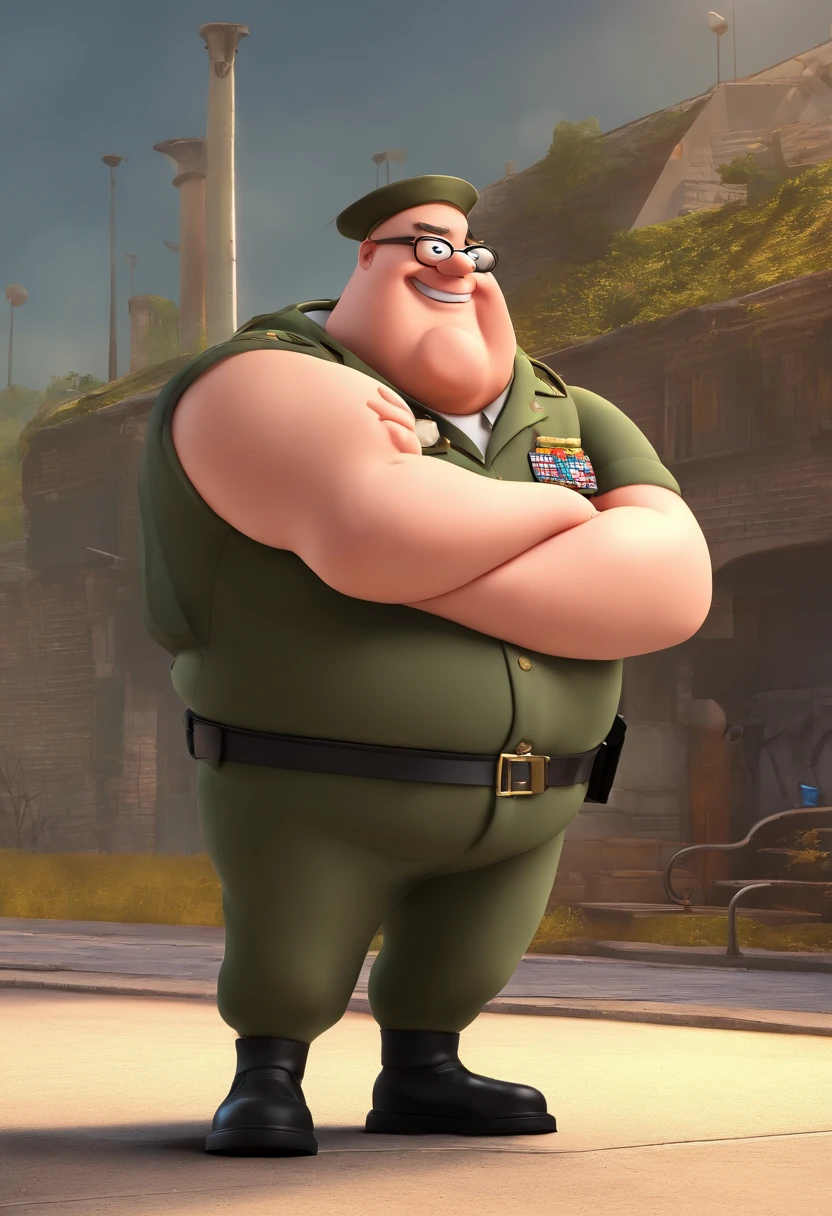 Peter Griffin from (Family Guy) dressed up in military gear ready to kick ass