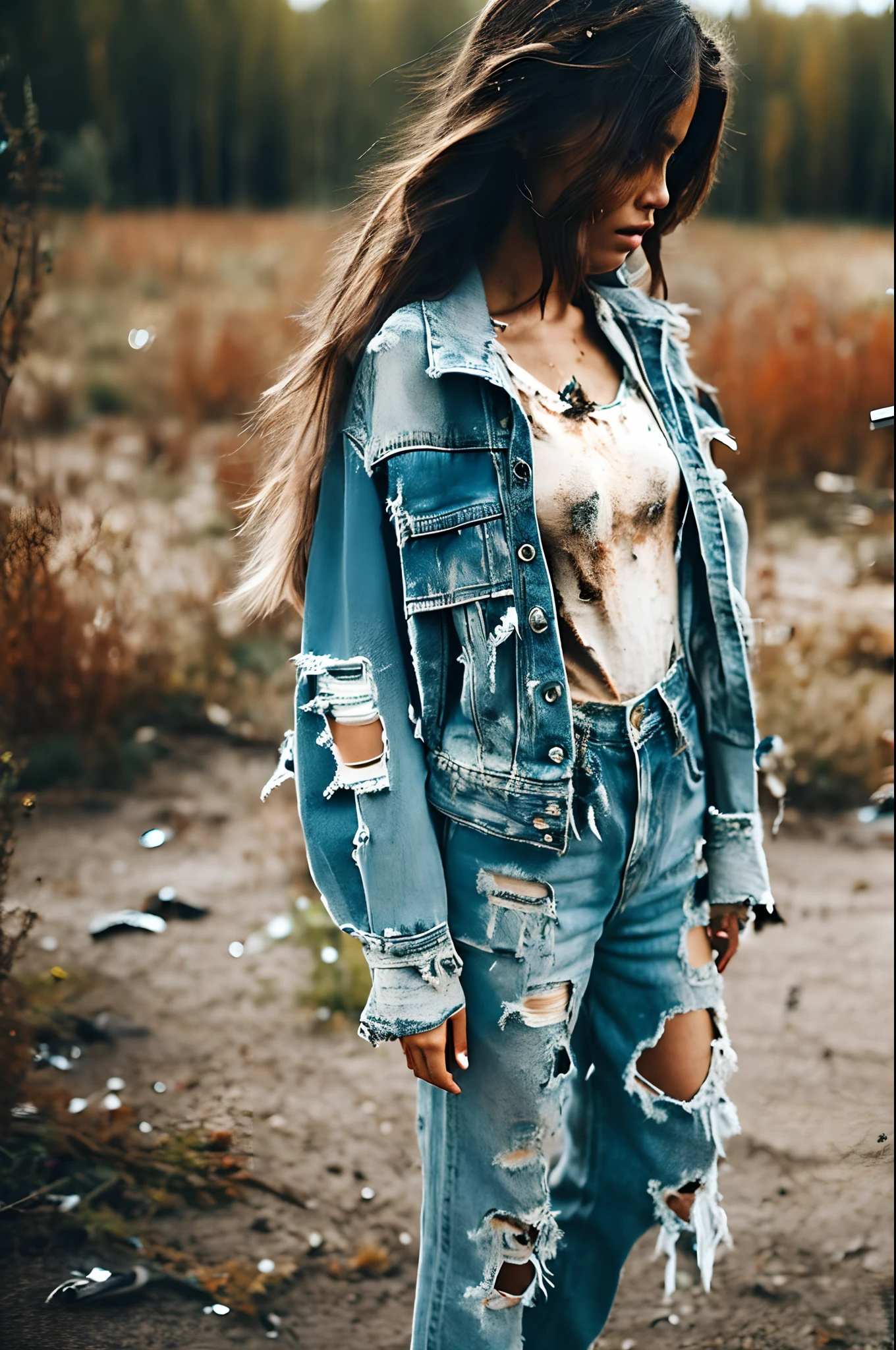 Jeans jacket ripped best sale