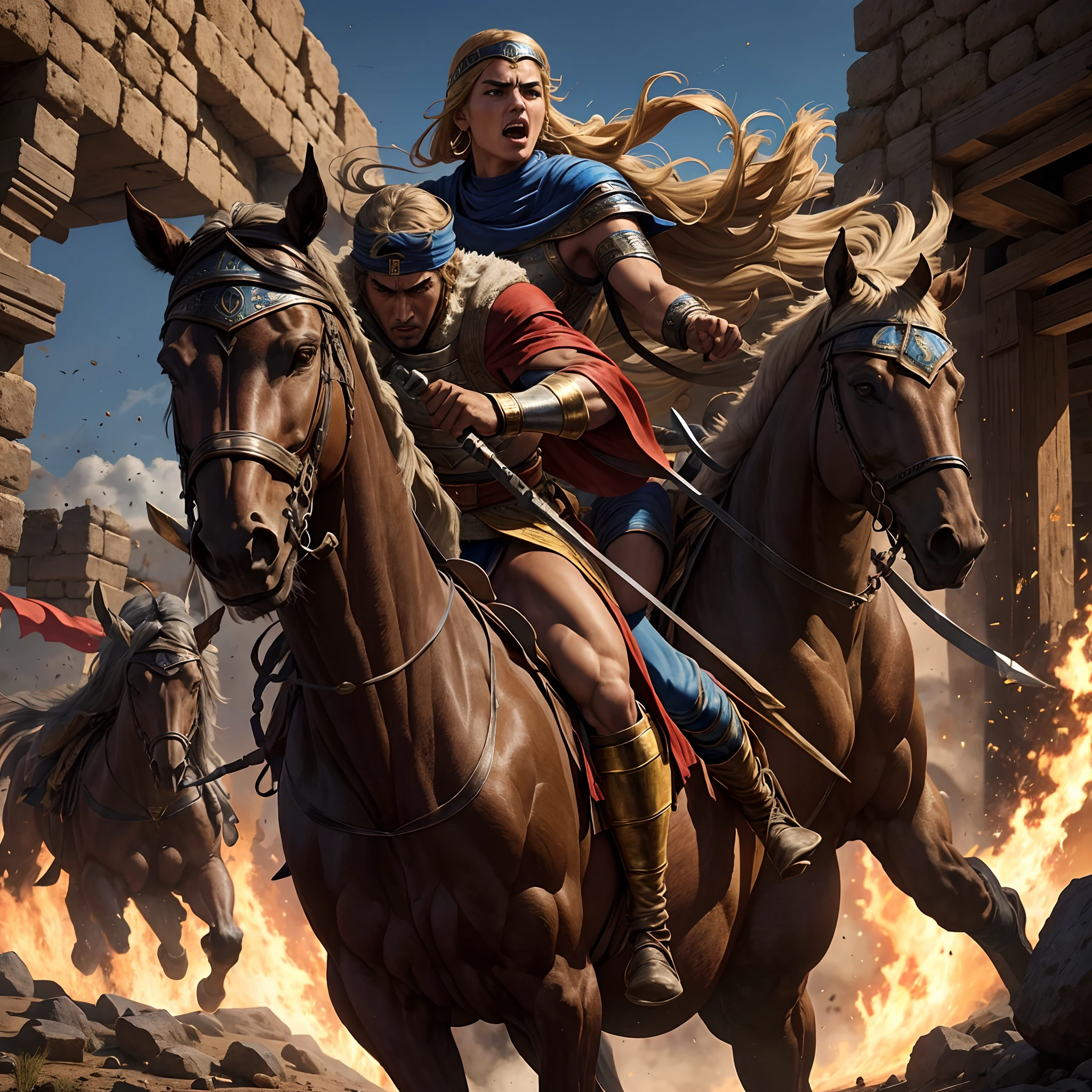 The Fascinating History of a Medieval Moroccan Islamic War, hokuto no ken style Highlighting key battles, Strategies, and the heroes who emerged during this historic conflict. Donner vie au courage, determination, The Epic Battlefield Drama and Its Impact on History."Super Réaliste Super Détaillé super detailed faces hyper realistic expressions correct Anatomy