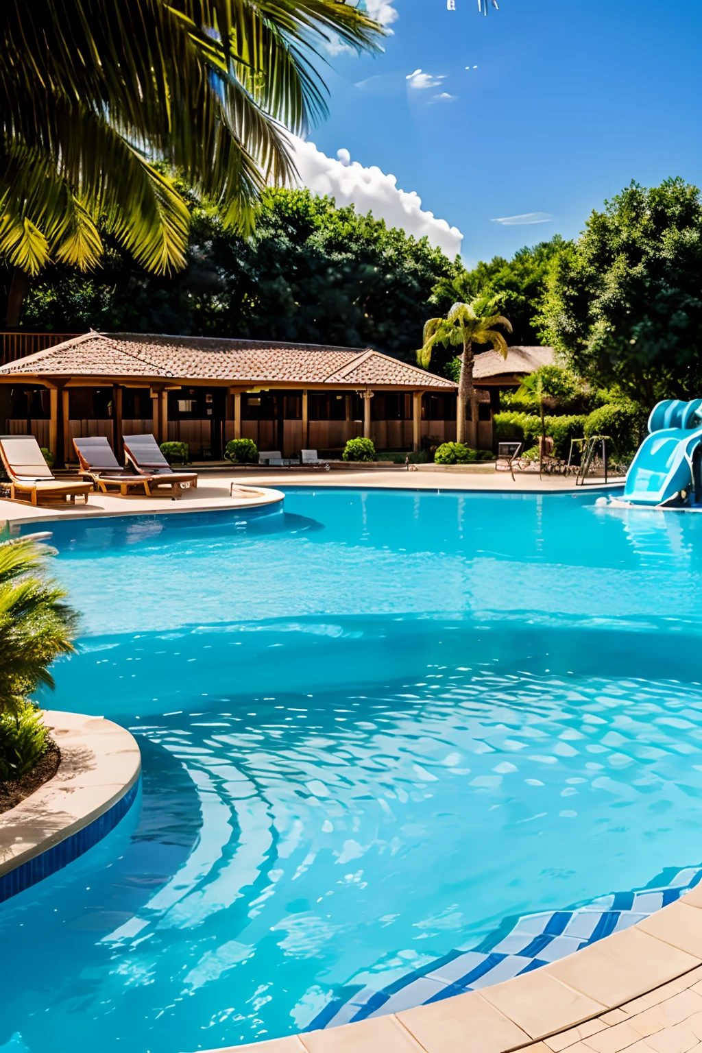 Huge water park in the pool, jour, sun