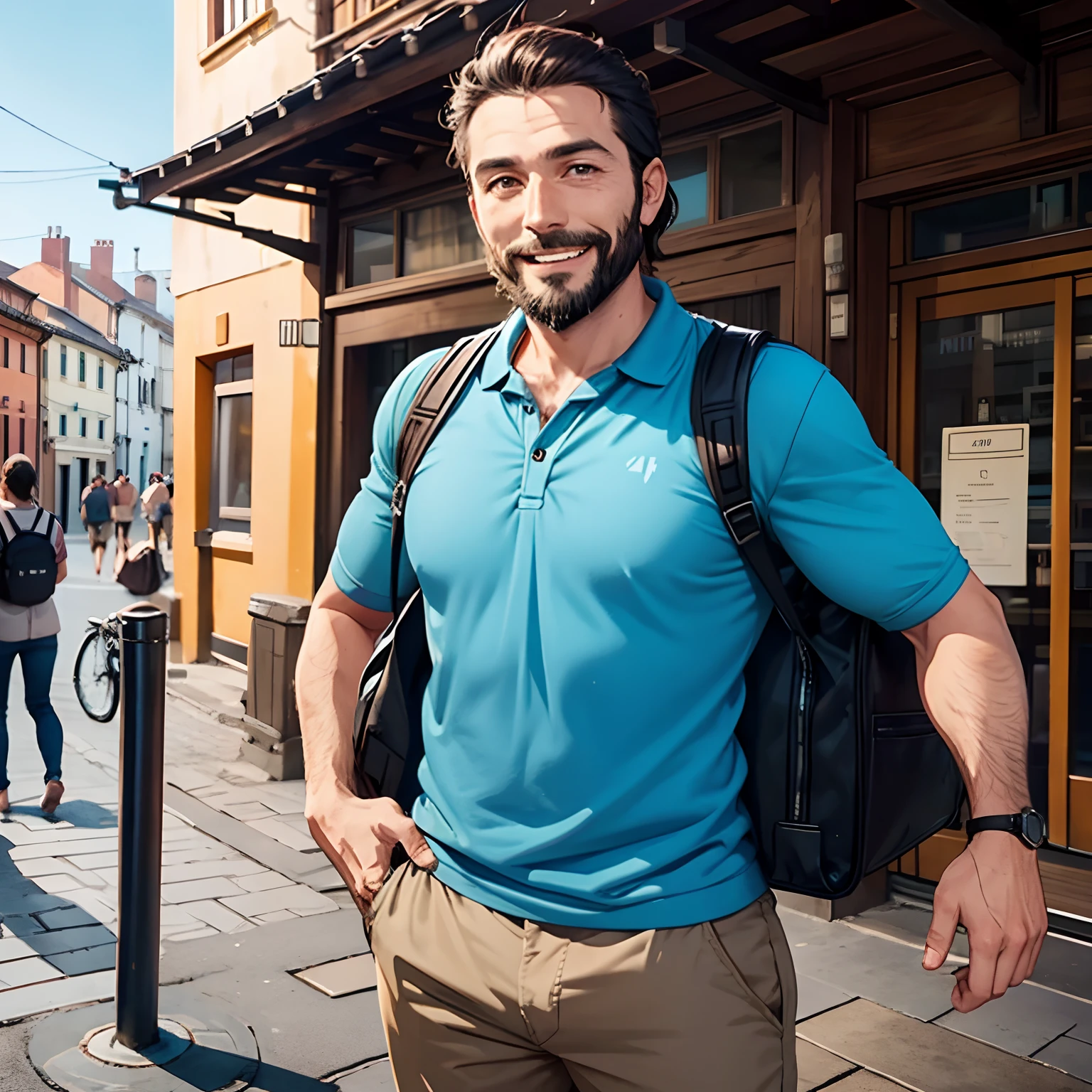 Avatar of a tourist traveling, 40 years old male with short beard, happy, HD