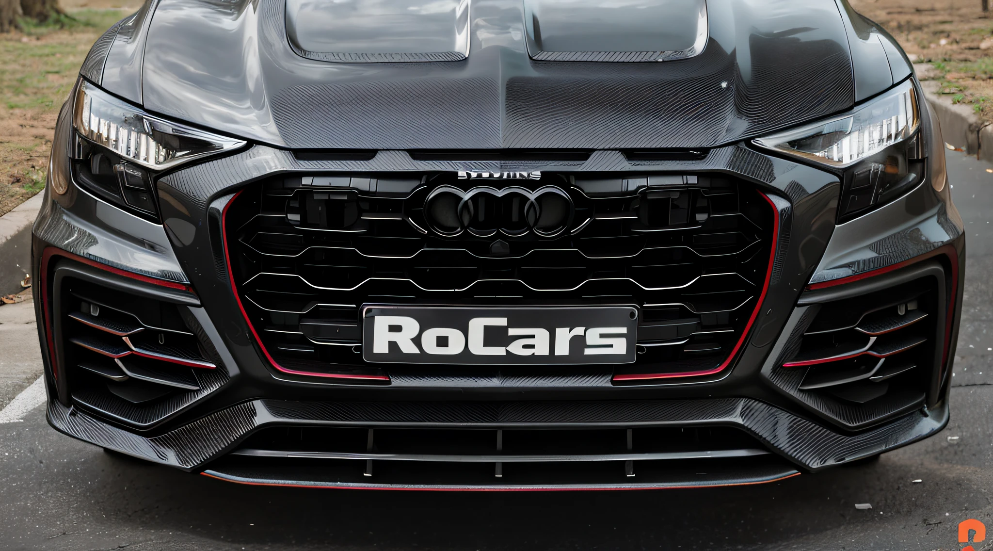 Close-up of a black car with stripes on the front, Midshot Portrait, Frontal shot, shot on canon eos r 5, shot on a Canon EOS R5, front profile shot, 🔞🤡, front of car angle, teaser, car commercial photograph, front portrait, front profile, photore, Front close-up, frontage, high-quality picture
