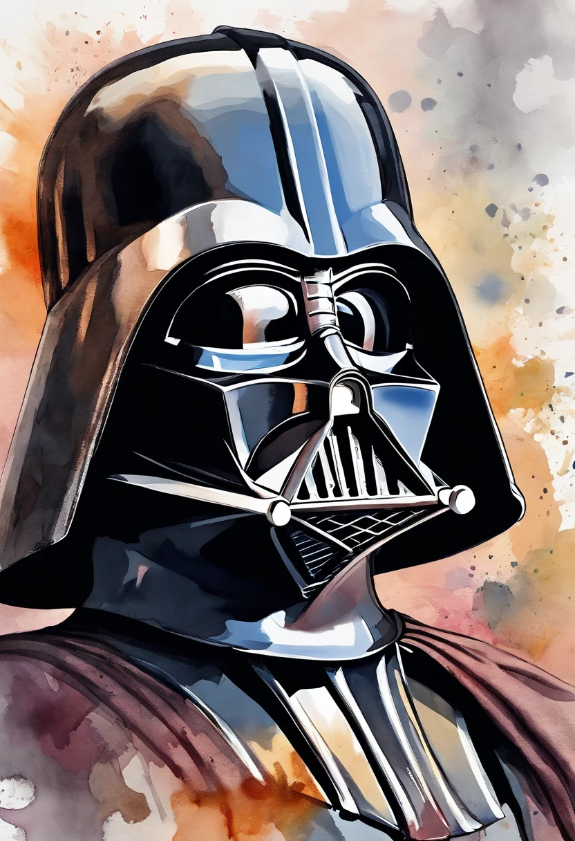 Darth Vader Drawing in ink, Digital illustration, Comic strip style, acuarela, Art Station Style, arte conceptual, 2 d illustration, por Peter Draw, por Carne Griffiths, por Wadim Kashin, cuerpo completo, centrado, detallado, Suave, dynamic  pose, --v 5.1 --ar 3:4