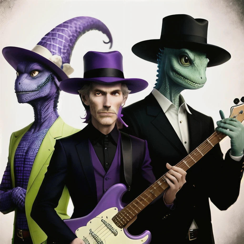 A band called “Purple hat man and the lizard people”