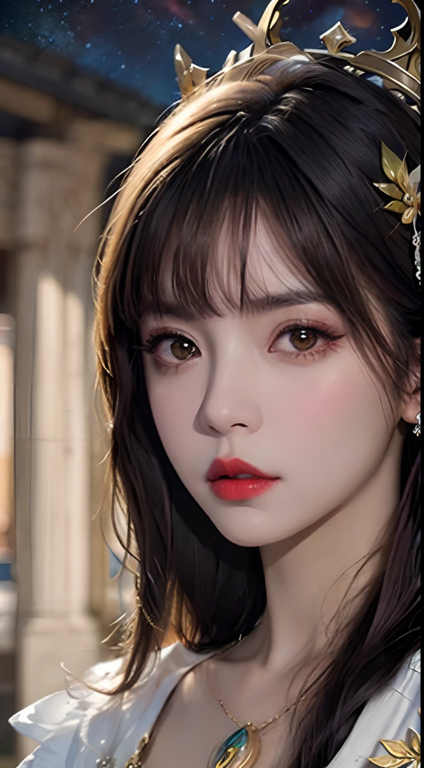 official art, unity 8k wallpaper, ultra detailed, beautiful and aesthetic, masterpiece, best quality, (close up, face focus:1.2), (zentangle, mandala, tangle, entangle), (fractal art:1.3) , 1girl, extremely detailed, dynamic angle, the most beautiful form of chaos, elegant, a brutalist designed, vivid colours, romanticism, by james jean, roby dwi antono, ross tran, francis bacon, michal mraz, adrian ghenie, petra cortright, gerhard richter, takato yamamoto, ashley wood, atmospheric, ecstasy of musical notes, streaming musical notes visible,