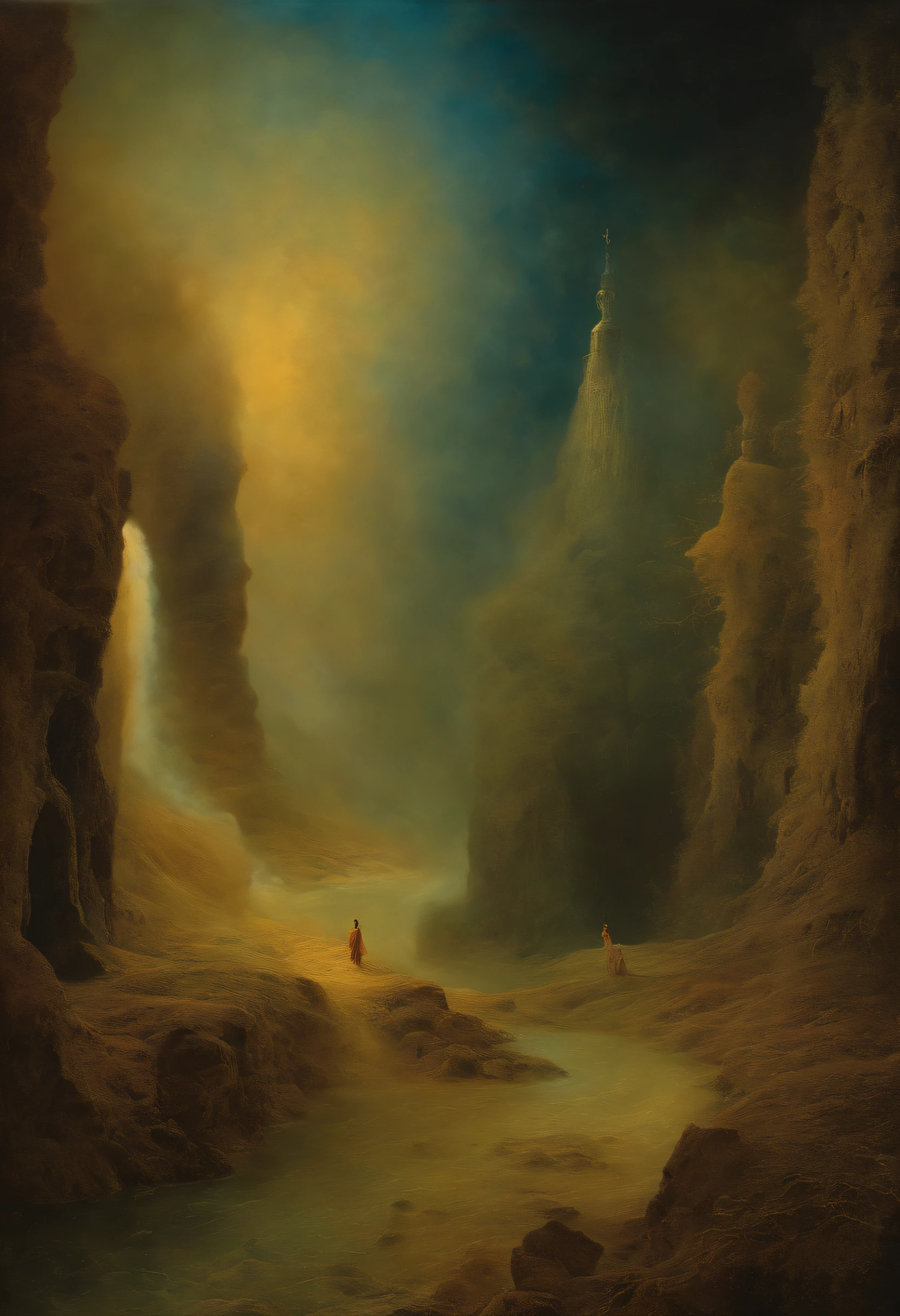 a museum in a perfect storm, striking colorful composition, disturbance into the matrix, high contrast, a hallucinating visual illusion, SILHOUETTES DANCING, old masters fine art look, Zdzislaw Beksinski collaboration with reinterpreted by Remedios Varo, chiaroscuro, homelike visionary dream brimming with viscose and dry, 8k