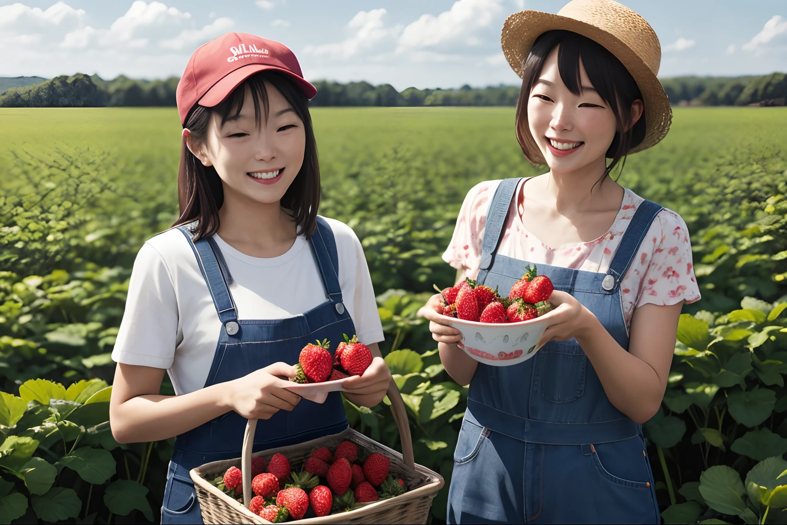 Strawberry, farmer, happy
