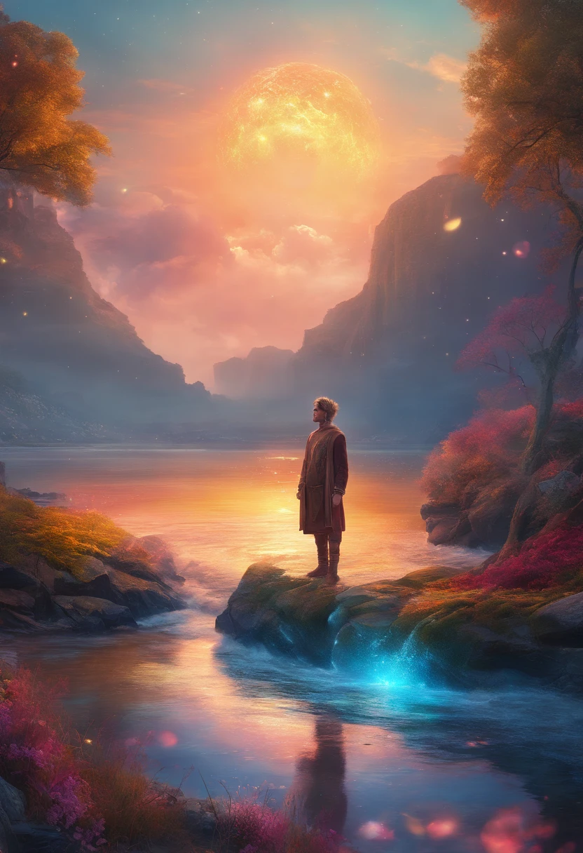 Masterpiece, full body, a young man standing in a shore, blond short hair, blue eyes with glasses, tall male, shy, elegant,cinematic lighting, highly detailed, intense colors, octane rendered surreal mood, award winning picture, glowing rich colors, iridiscent accents,- dramatic shadows,dynamic and atmospheric lighting, anamorphic lens, sharp focus, see through, glowing rich colors, 8K, 3D rim light, 3d final render, 3d shading, unreal 5, octane render, iridiscent accents, highlights and overtones,
intricate high detail masterpiece