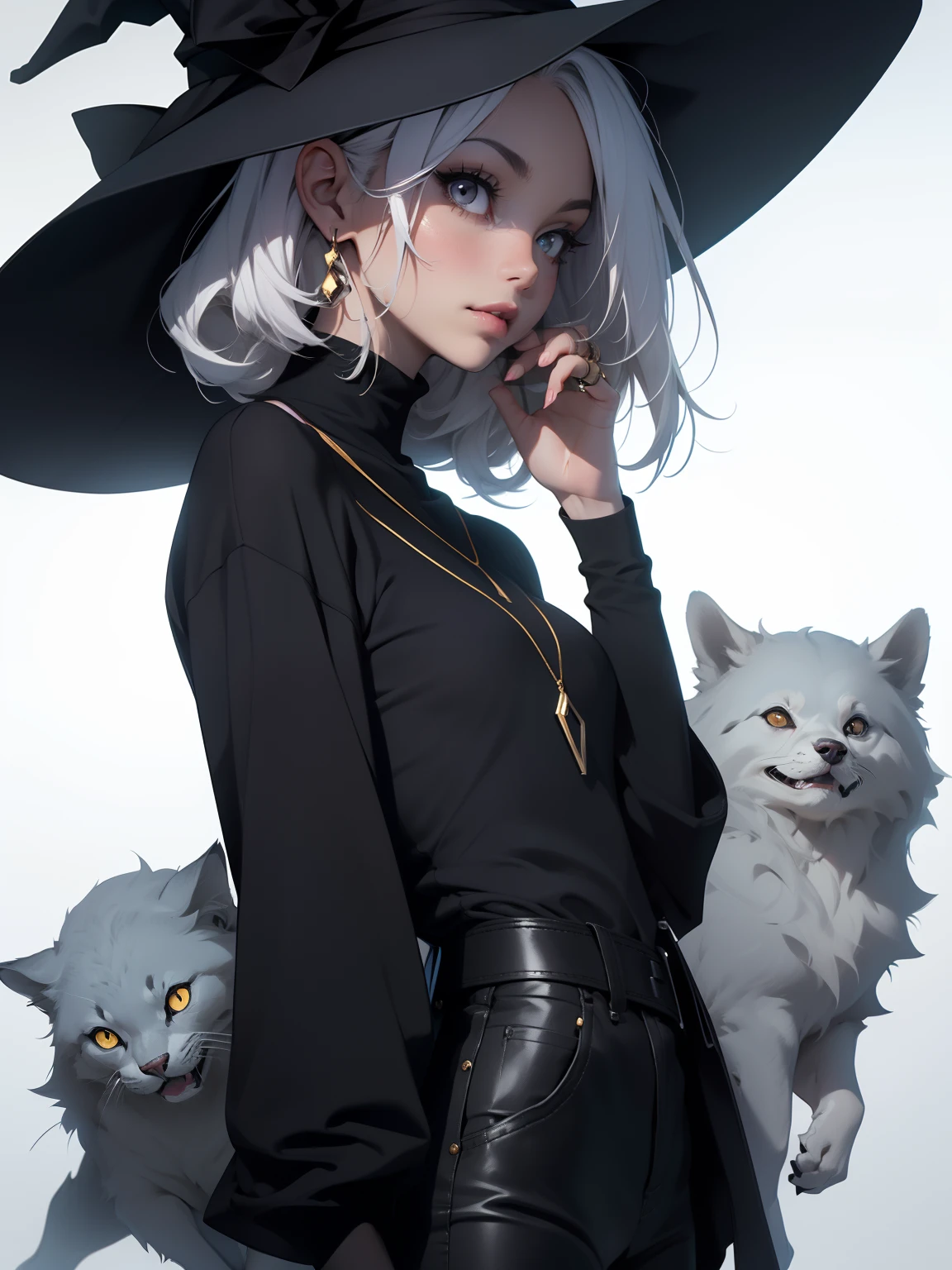 corpo todo, sentado, pernas cruzadas, maquiagem, mascara, Lips are soft or colored, fundo preto simples, minimalismo, monotone, paletas de cores simples, limpo, Crisp drawings, silhuetas fluidas, lo gothic , half pants, vestir preto, witch hat, Saia, Asymmetric, geometric, roupas pretas, vestir, Simple and minimalist accessories, Necklaces and thin rings in silver or gold, Pulseiras simples, Designs diferentes, silhuetas simples, estilo simples e sofisticado, elegence, minimalismo, materiais de alta qualidade, , alta moda, Simplicity and sophistication, vermelho, cor preta, sexy, rosto infantil, pequena, cabelo preto,