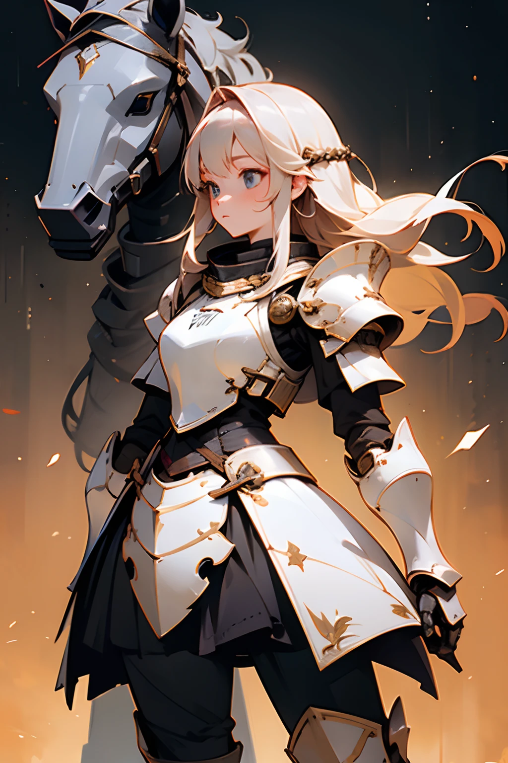 1girl, space, knight, armour, light hair, on robot horse,
