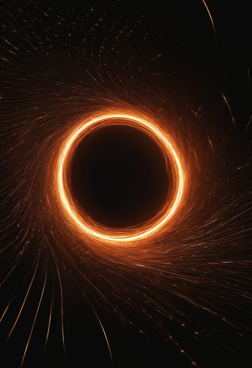 an orange light streak shaped as a circle line on a black background, cores muito brilhantes, light particles, com luz brilhante, Mshiff, Arte do papel de parede, Papel de parede UHD
