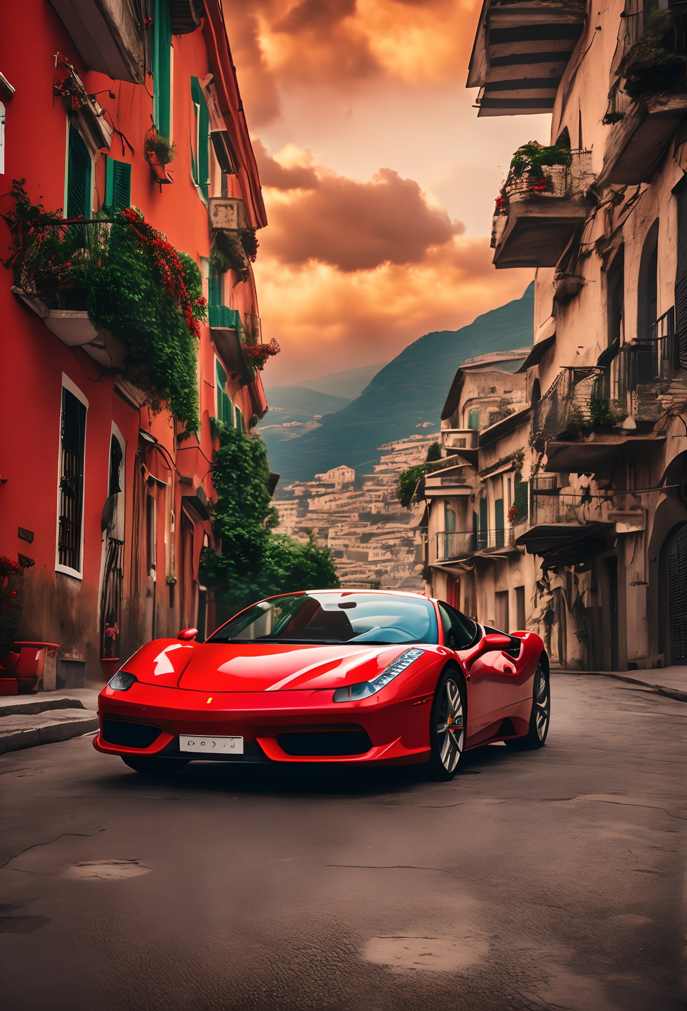 arafed red sports car parked on a street in a city, red car, pexels contest winner, italian style, details and vivid colors, colorful with red hues, car photography, luxury lifestyle, vibrant vivid colors, ferrari 458, hd photography street, best on adobe stock, rich picturesque colors, italy, vibrant red colors, italian masterpiece