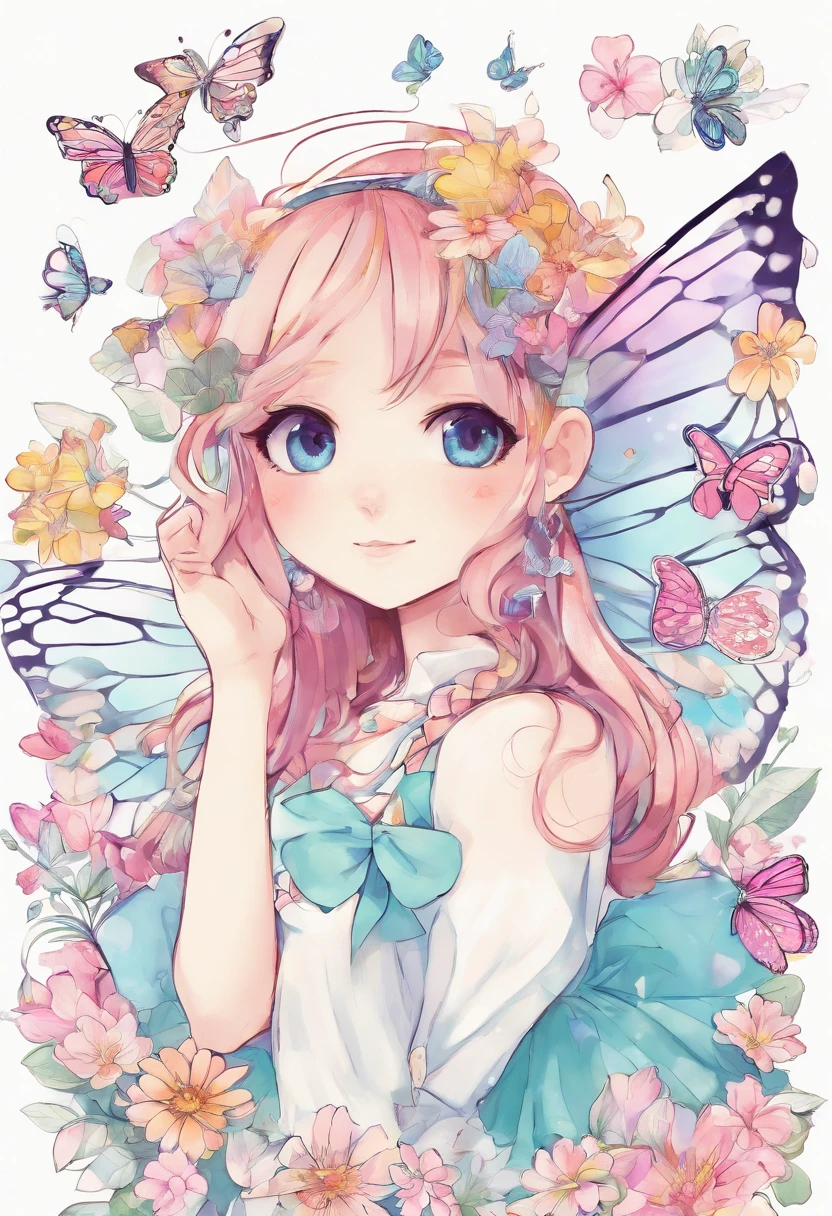 dibujo en blanco y negro, A butterfly in the garden