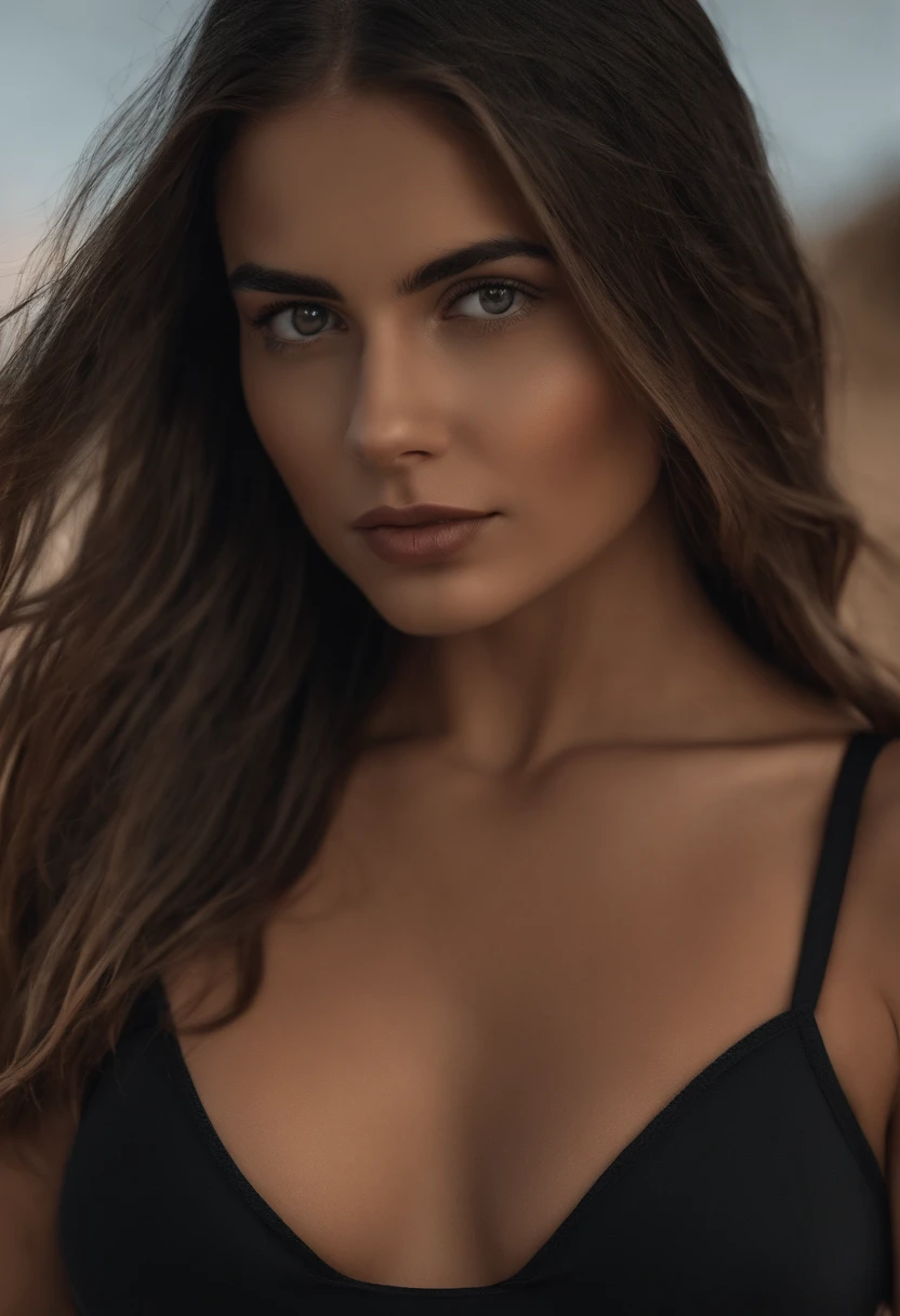 ((Rosto realista, sedutor, Olhar adulto, olhos brancos)), (topo de corte cinza, black underwear, roupas curtas), (cabelo longo preto), (20 anos), (1 girl), (Estilo 4k))