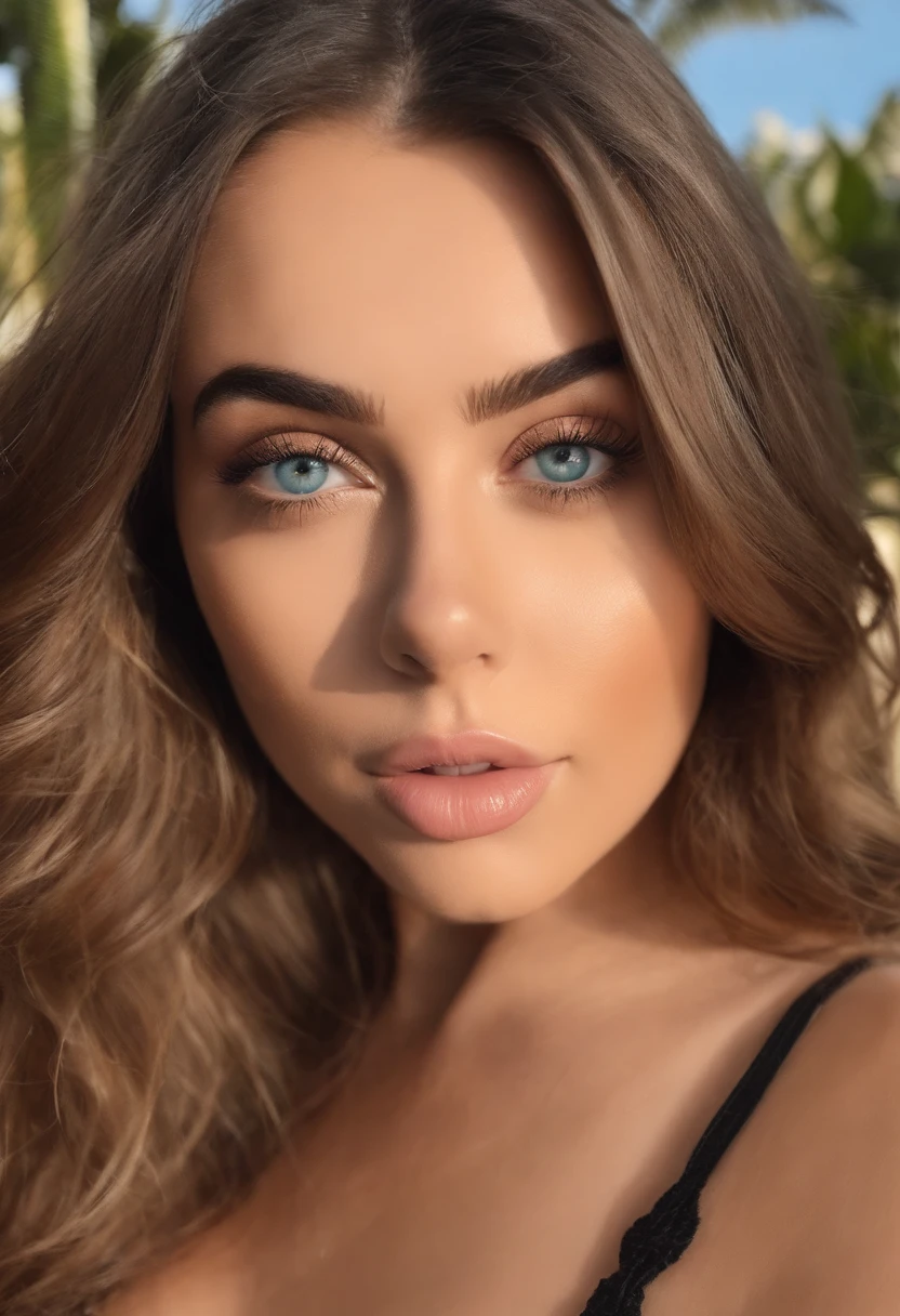 Arafed Mujer totalmente , Chica sexy con ojos azules, ultra realista, meticulosamente detallado, Retrato Sophie Mudd, cabello rubio y ojos grandes, selfie de una mujer joven, Ojos del dormitorio, Violeta Myers, sin maquillaje, Maquillaje natural, staring directly into camera, cara con artgram, maquillaje sutil, Impresionante foto de cuerpo completo arrodillado en la cama, En la playa, Medium to large size bust
