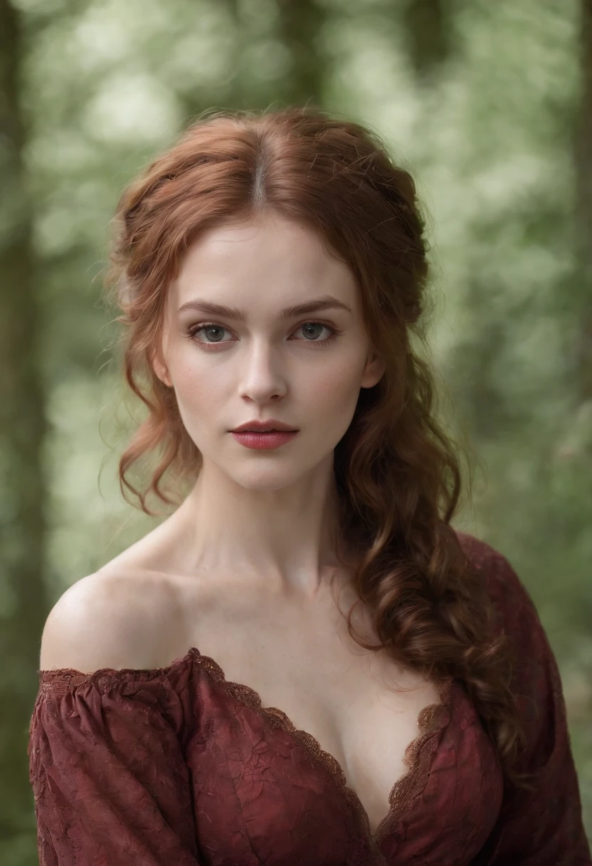 (((a deep reddish wound crosses her left cheek))) fair complexion, woman around 26 years old, natural light brown curly hair, distinctive green eyes, naked, slender and graceful, big boobs,beautiful, candlelight in a medieval setting, ultra sharp focus, realistic shot, medieval female naked, big lips,big eyes,sexy look, full body, entire body visible, barefoot, nude