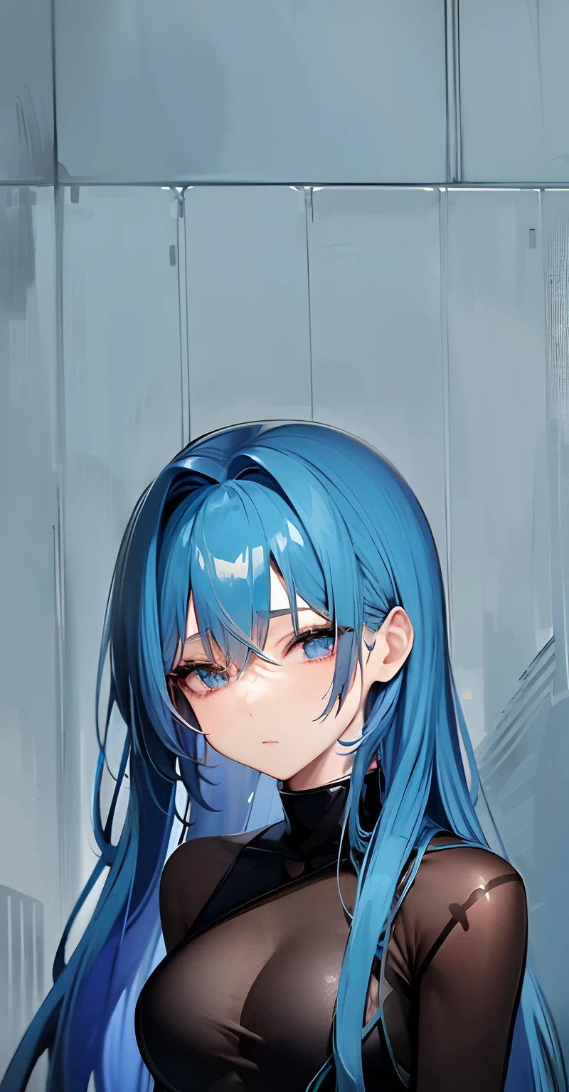 anime girl with blue hair and black top posing for a picture, anime moe artstyle, with blue hair, girl with blue hair, beautiful blue haired girl, sad cerulean eyes, made with anime painter studio, flat anime style shading, anime artstyle, anime style portrait