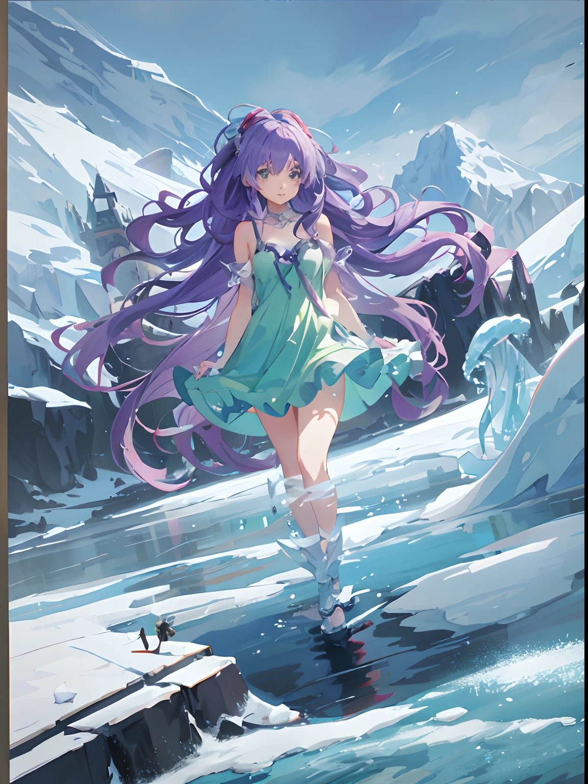 anime girl in a green dress walking across a frozen lake, anime girl walking on water, beautiful anime artwork, beautiful anime art, beautiful anime art style, trending on artstation pixiv, zerochan art, digital art on pixiv, anime moe artstyle, high quality anime artstyle, guweiz on pixiv artstation, beautiful anime, anime artstyle