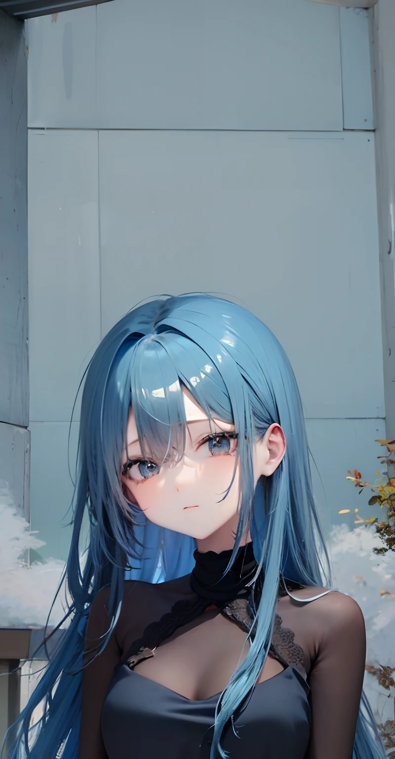 anime girl with blue hair and black top posing for a picture, anime moe artstyle, with blue hair, girl with blue hair, beautiful blue haired girl, sad cerulean eyes, made with anime painter studio, flat anime style shading, anime artstyle, anime style portrait