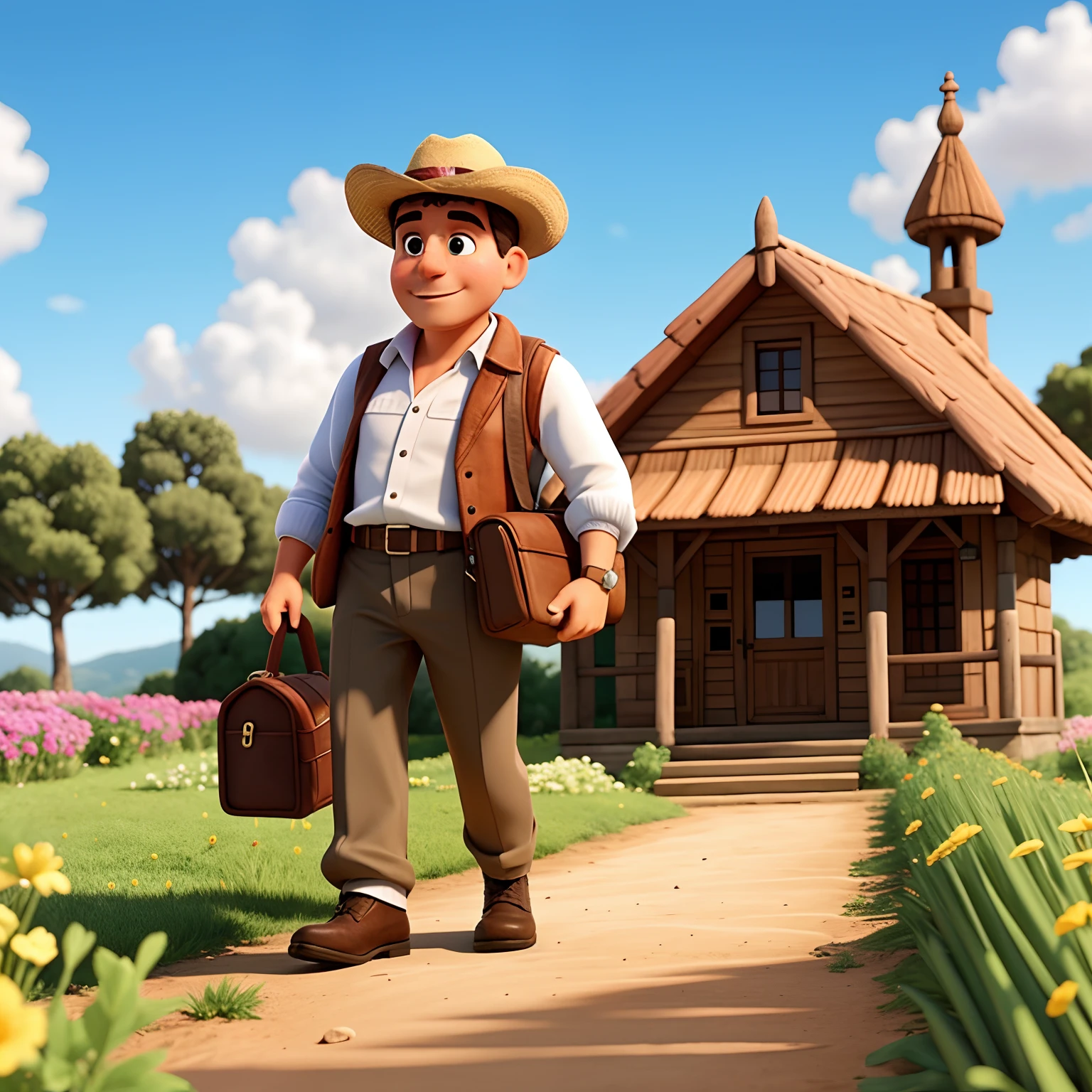 Un granjero hombre llendo a la granja