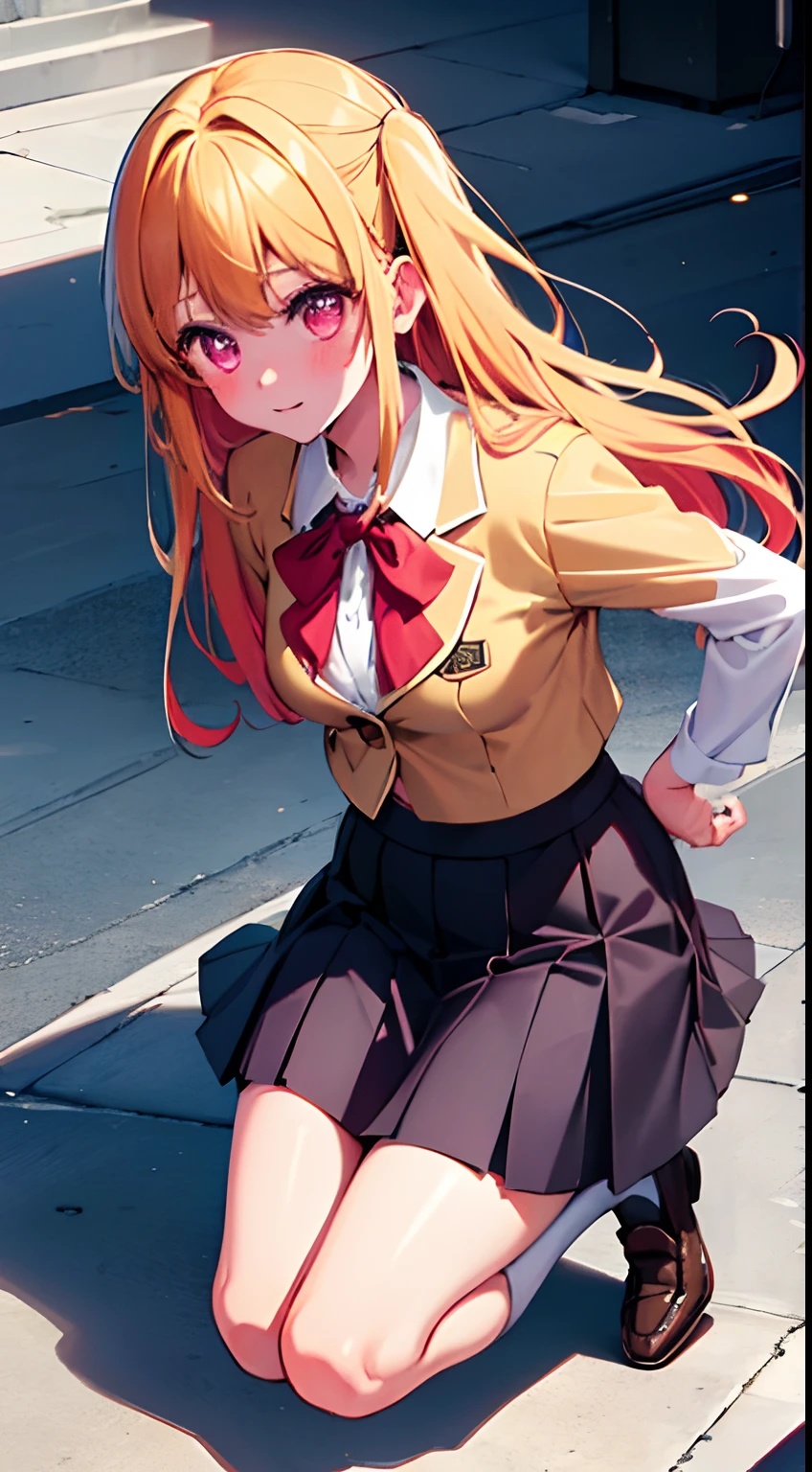 Main girl is beautiful and cute, full body, full body illustration, best illustration, elementary school student, realistic and elaborate uniform, high school uniform, ((highest quality)), ((masterpiece)), (detail: 1.4), anatomical, award-winning concept art, beautiful, fine details, portrait, look viewer, (full body view)), 1 girl, full body, solo, 6 years old, elementary school student, child actor, golden hair, blonde, semi-long hair, red and pink eyes, large eyes, the pupil of the left eye is star-shaped, characteristic pupil of the left eye, the pupil of the left eye is clear, the pupil of the left eye is detailed, dark brown blazer, maroon sweater, checked skirt, dark green and maroon skirt, black hyso, orange large ribbon, white blouse, underwear, panties, skirt, white panties, wet, shirt, wet clothes, skirt lift, blush, classroom, navel,lift below chest, clothing lift, easy background, lifting clothes, uniform, Japan cute uniform, blazer, look away, short sleeve, loli, skinny, elementary, loli, baby face, cute, young appearance, fantastic visual depiction, professional effect, beautiful girl, petite girl, sweaty transparent clothes, unevenness, absurdity,heel-up loafers, golden hair, Red and pink eyes, the main girl is beautiful and cute