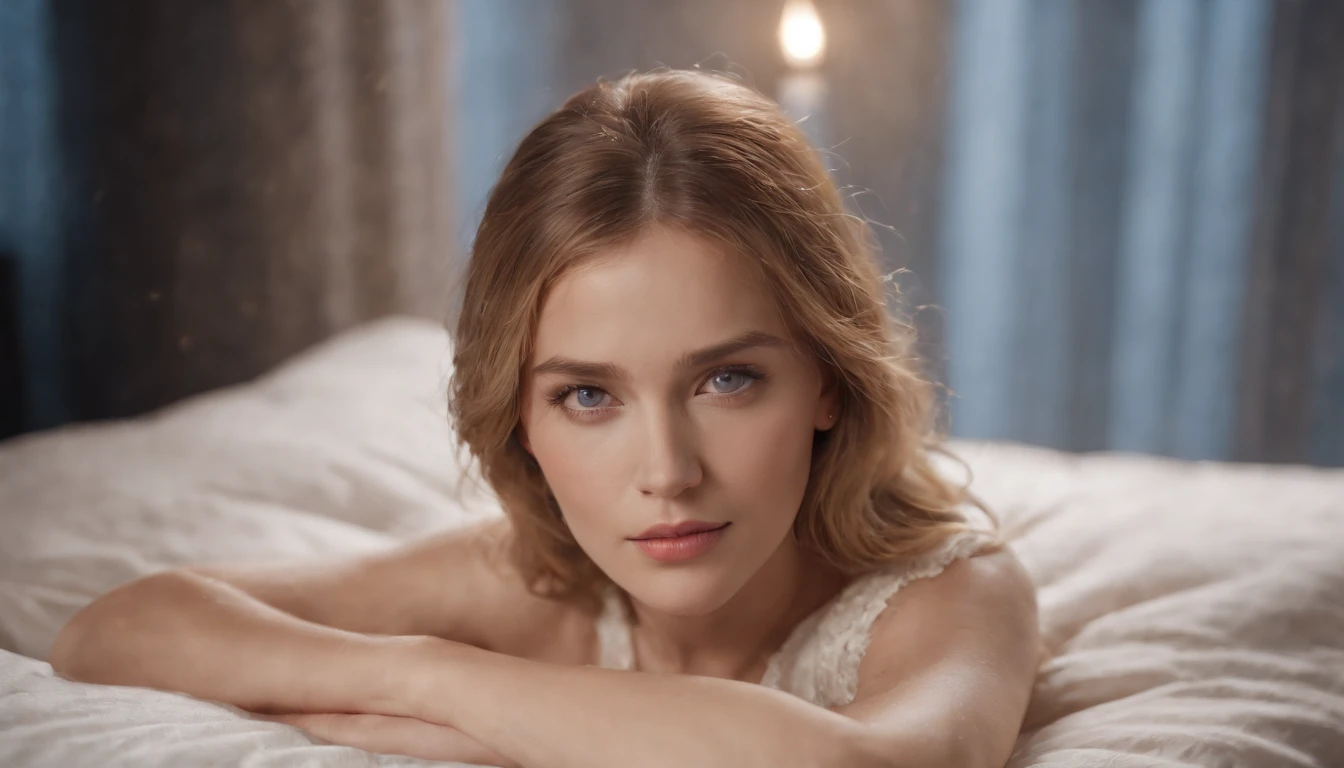 Masterpiece, High definition, Movie Still, 1Girl, Turn off the lights, natta,(sparks: 0.7), Beautiful Woman, ((24yo)), the moon, moonlit glow, natta, Sleeping, ((Sleeping)), bed, window, Lying Down, Full body shots, eyes closed, Underwear outfits, Gold-haired,Caucasian,Fair-skinned woman