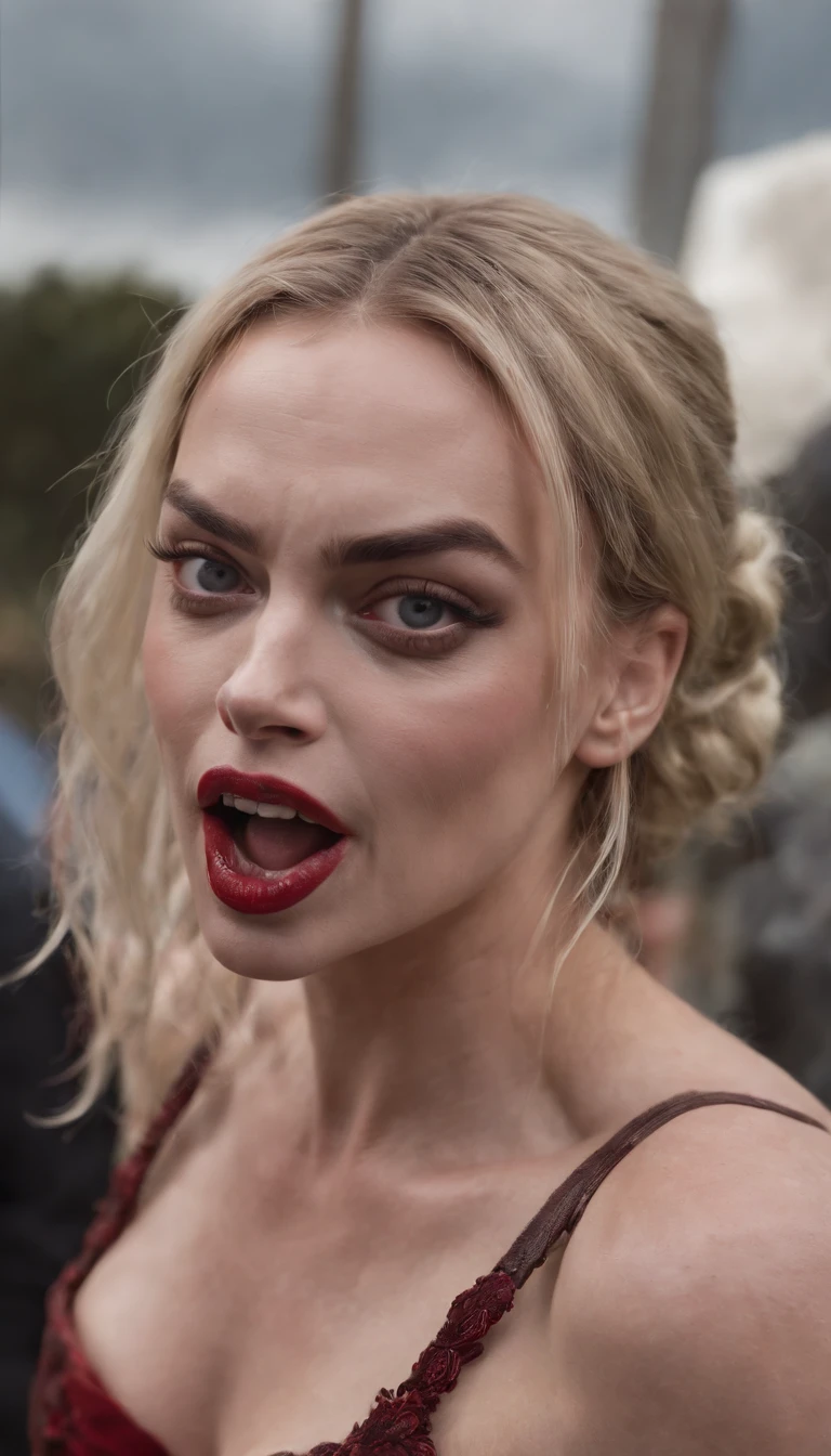 funny caricature of margot robbie as harley quinn, completely naked, getting raped, angry, naked body, barefoot, screaming, raped from behind, anal rape, intricate details, 8k, hyperealistic