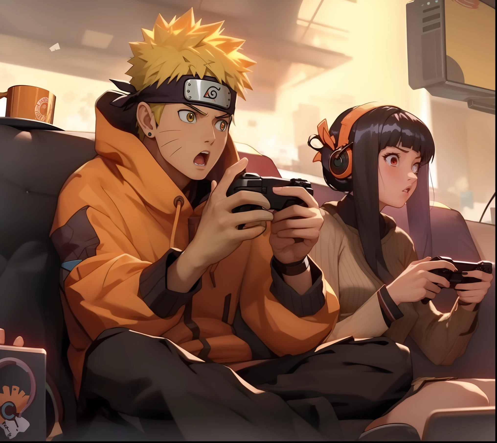 anime characters sitting on a couch playing video games on their swich, anime style 4 k, naruto , trending anime art, hinata hyuga, anime profile picture, naruto artstyle, badass anime 8 k, anime style. 8k, anime vibes, 8k anime, high quality fanart, high quality anime artstyle, trending anime artwork