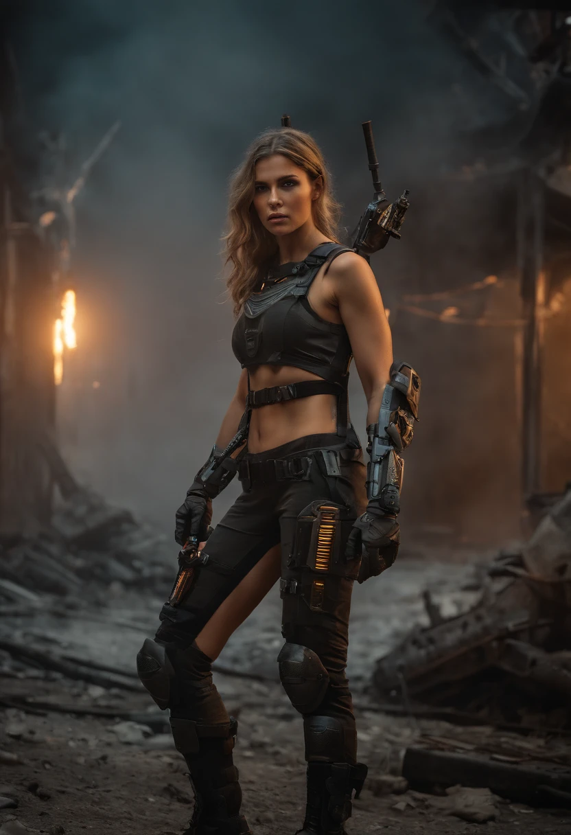 Post-apocalyptic combat scene with a beautiful hyperrealistic photograph of a group of young women with runic swords, ((cara suja Sangue jorrado)), (((vestindo armadura mecha pesada completa, Combat , Destaques Neon))) Dreadlocks Vermelhos Curtos, Pose de combate, (((Holding next to a Sci-Fi Combat helicopter))), exterior of destroyed building, fires, smoke billowing, escombros, Rede de camuflagem, Abstract Beauty Ammunition Boxes, near perfection, forma pura, detalhes intrincados, 8K post-production, high resolution, Super Detalhe, trending on ArtStation, foco nítido, studio photos, detalhes intrincados, Very detailed, Directed by: Greg Rutkowski