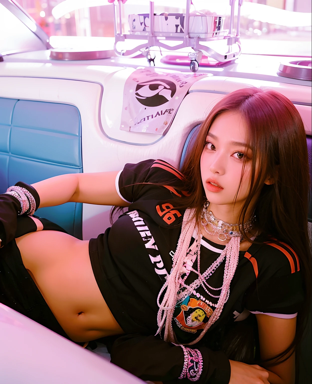 mulher araffe sentada em um carro com um colar e uma camisa, jennie blackpink, Parque Roseanne do Blackpink, jossi do blackpink, Cl, e-menina, Jisoo do Blackpink, E - Menina, Dom Yunjoo, jisoo do blackpink, y estilo 2k, estilo y2k, usando streetwear cyberpunk, Retrato de Jossi de Blackpink, Kiyoko Suzuki