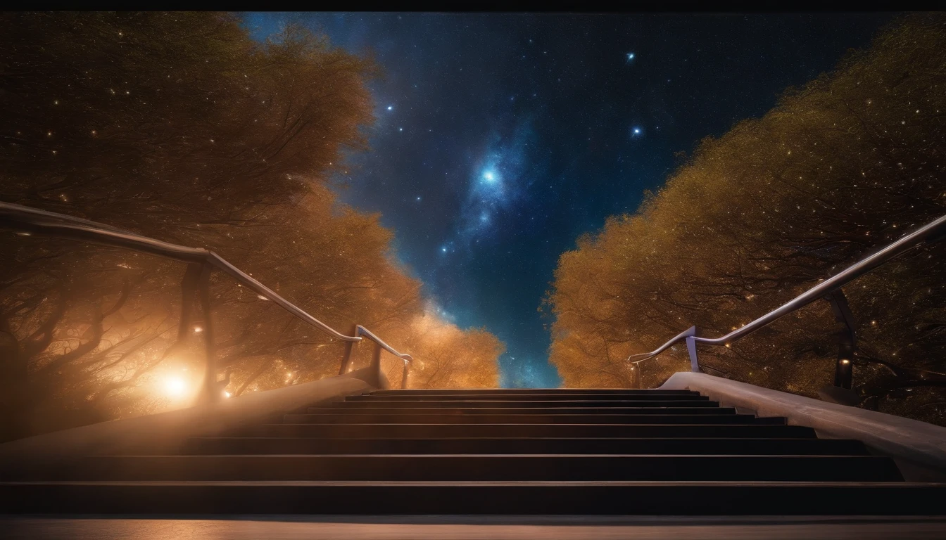 A stairway to infinite galactic space. cinematic quality, imagem em alta qualidade