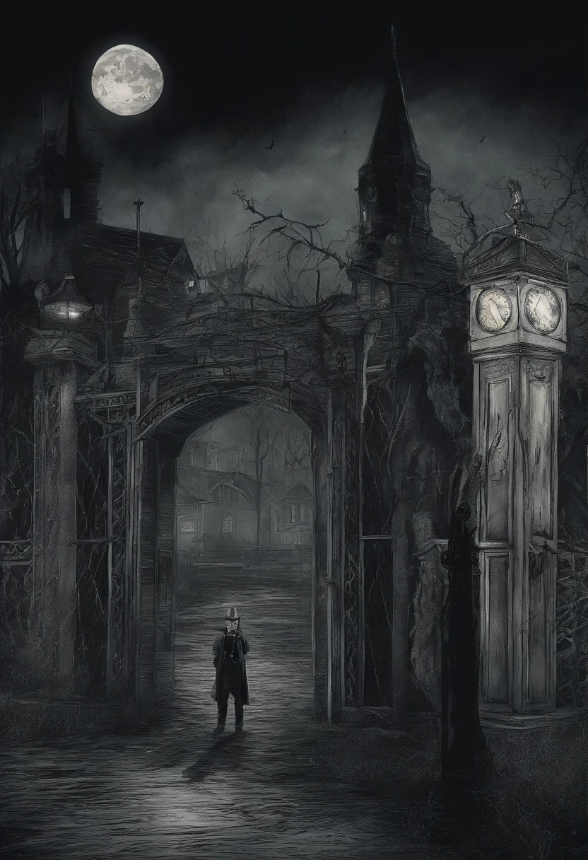 When the friends arrive at the carnival gates, they find them chained shut and a sign reading “Stay Out!” Zoe dares her brother to climb the gates. “Just for a second!” she pleads. Jake shrugs and begins climbing over. Damian reluctantly follows, complaining the whole time.
On the other side, the carnival is pitch black and utterly silent. The only light comes from the full moon above. Damian's uneasiness grows. “I really think we should go,” he whispers. Suddenly, the friends hear creepy carnival music start playing. The dark rides around them slowly light up. “Who turned on the power?” Jake wonders nervously.
Then, out of the darkness, a towering figure appears. It is the Ringmaster, holding a long cane with a glowing red stone on top. “Welcome...” he rasps, with a wicked grin.